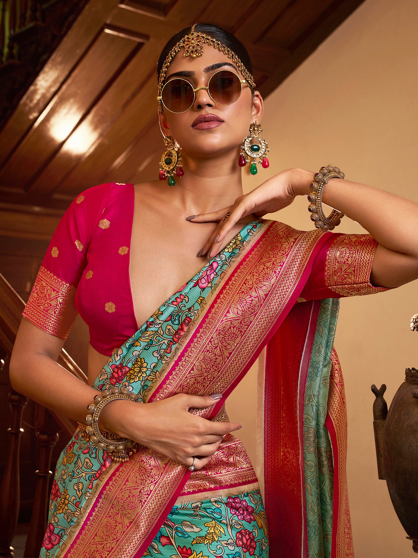 Women's Satin Silk Blue Woven Design Designer Saree With Blouse Piece