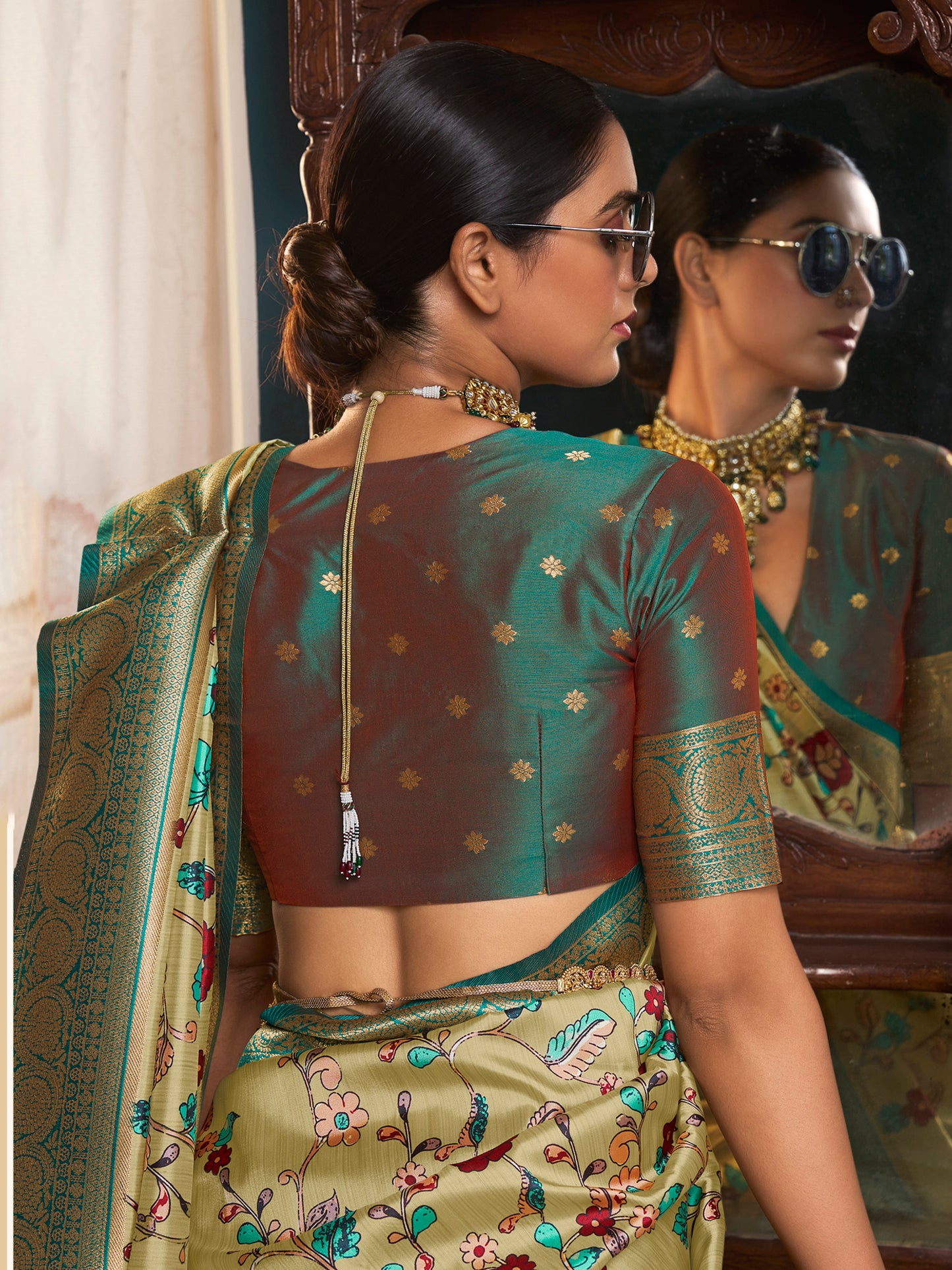 Women's Satin Silk Light Green Woven Design Designer Saree With Blouse Piece