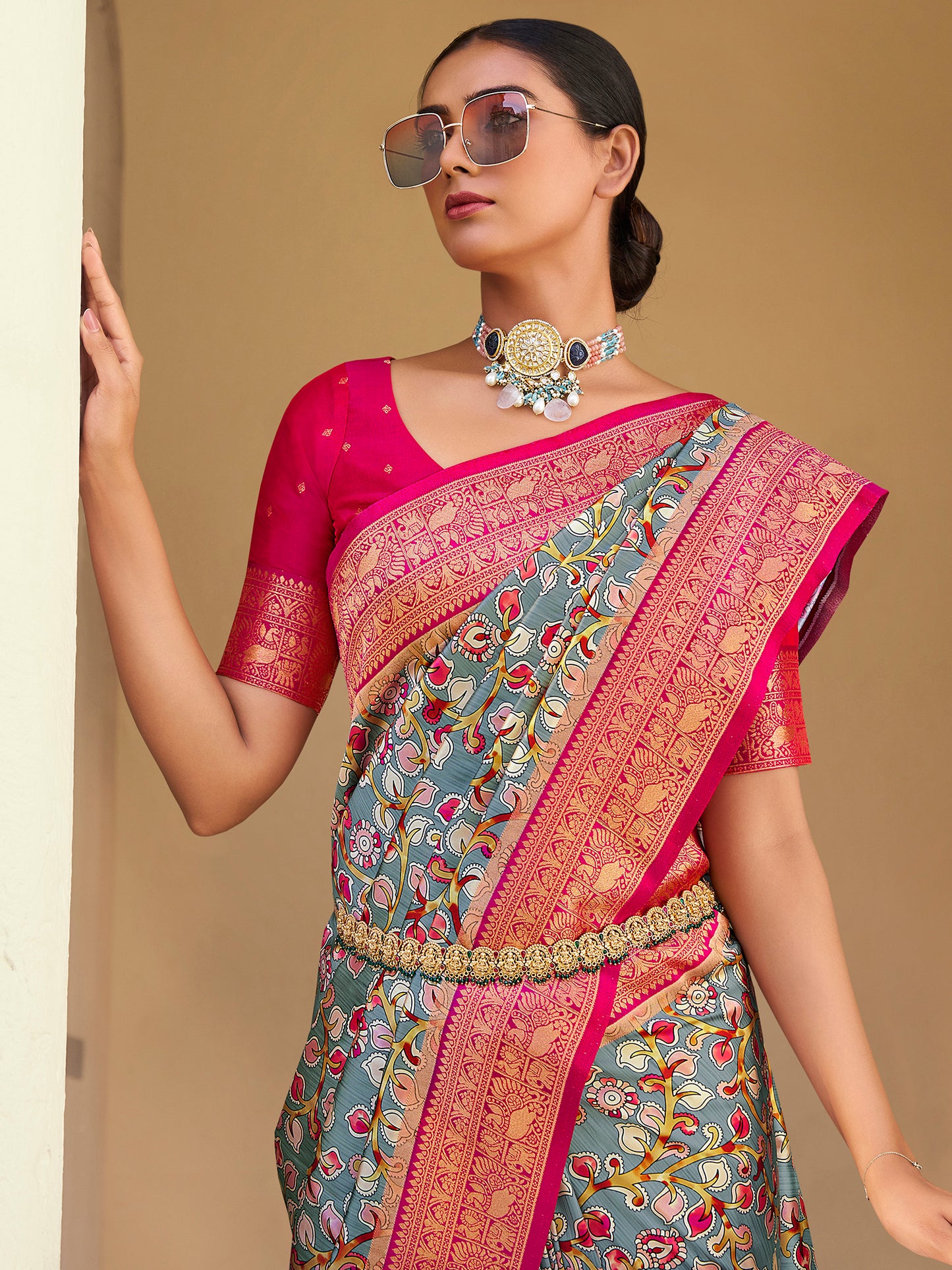 Women's Satin Silk Grey Woven Design Designer Saree With Blouse Piece