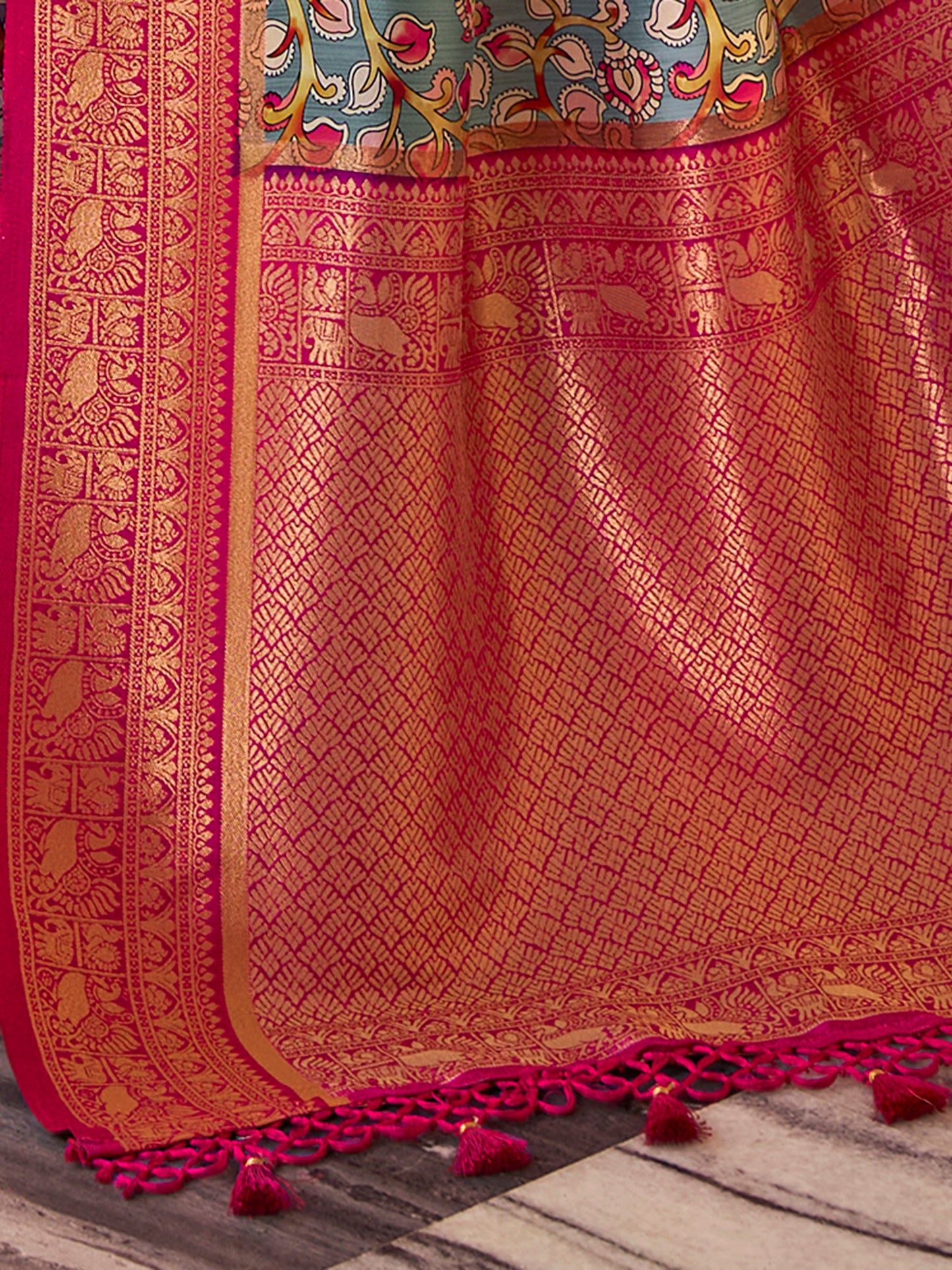 Women's Satin Silk Grey Woven Design Designer Saree With Blouse Piece