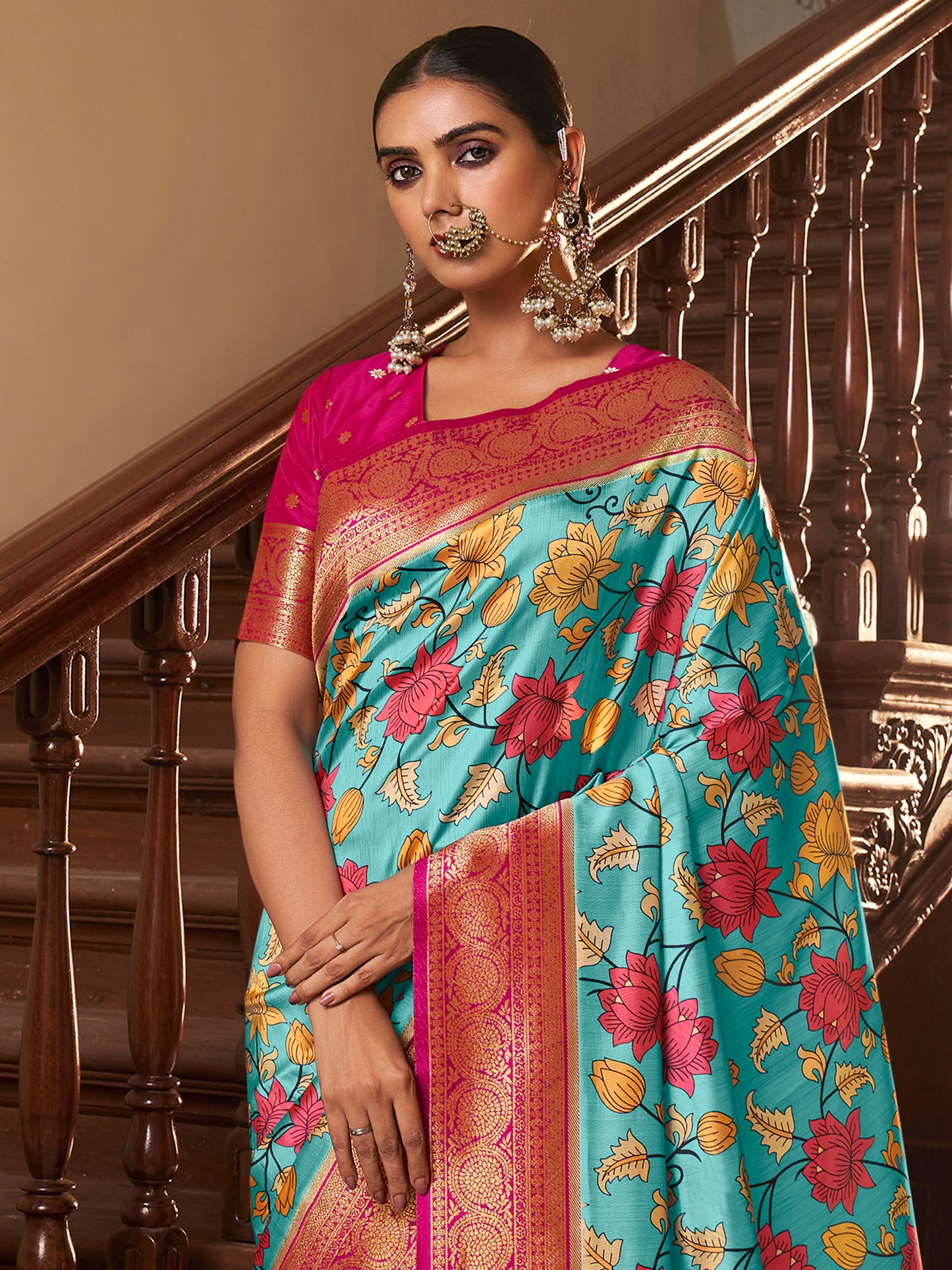 Women's Satin Silk Blue Woven Design Designer Saree With Blouse Piece