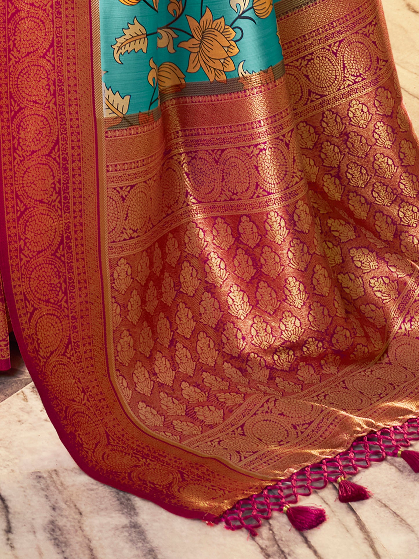 Women's Satin Silk Blue Woven Design Designer Saree With Blouse Piece