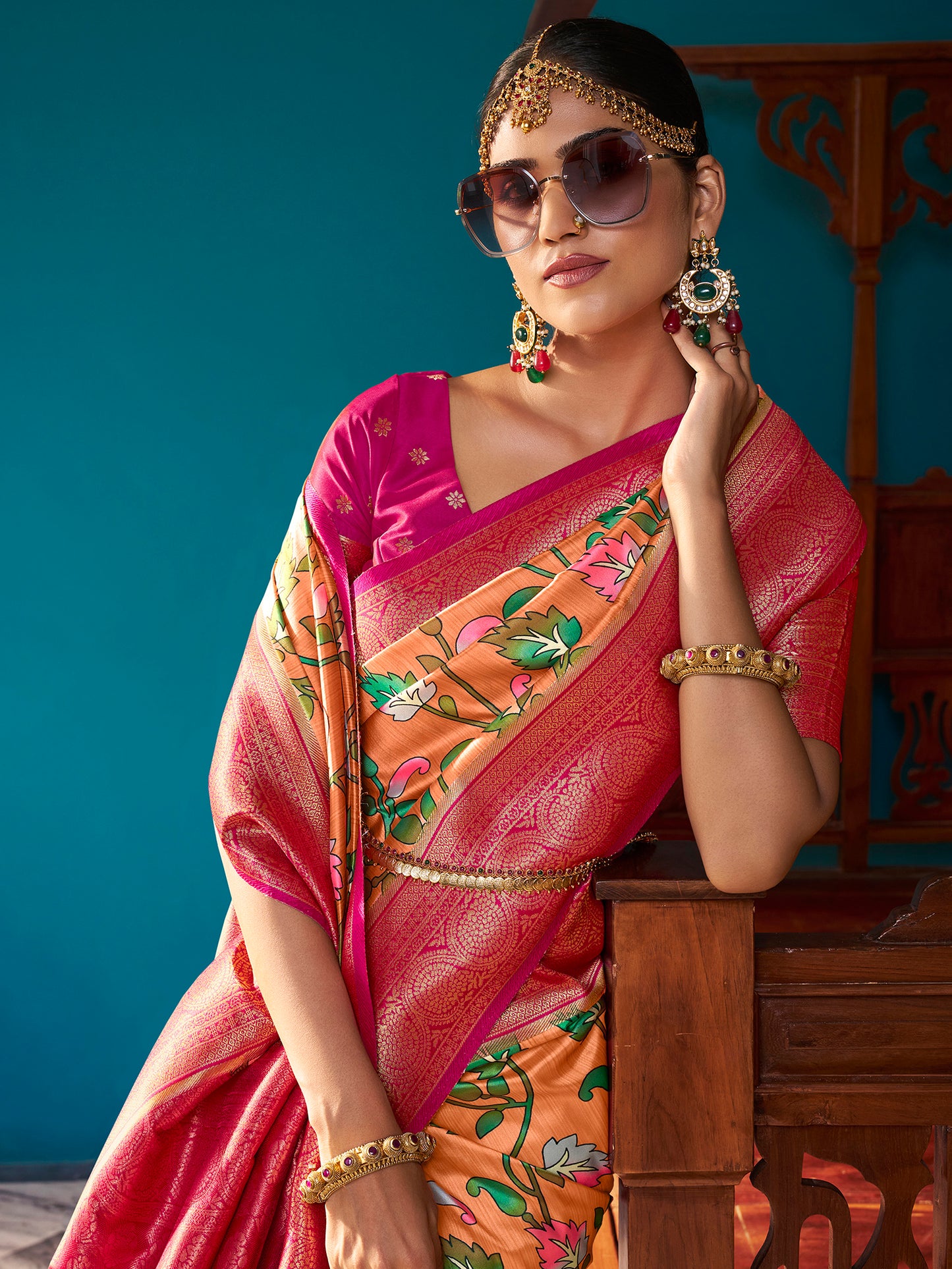 Women's Satin Silk Orange Woven Design Designer Saree With Blouse Piece
