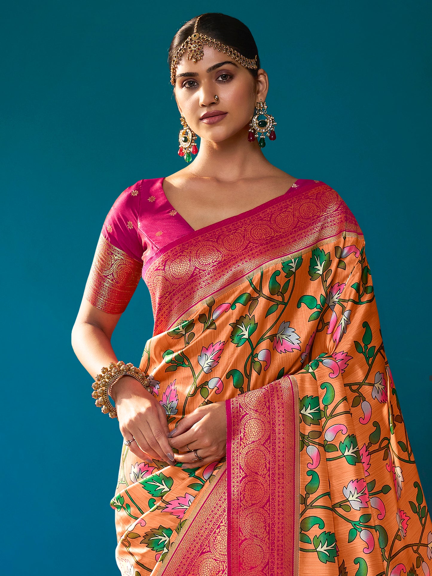 Women's Satin Silk Orange Woven Design Designer Saree With Blouse Piece