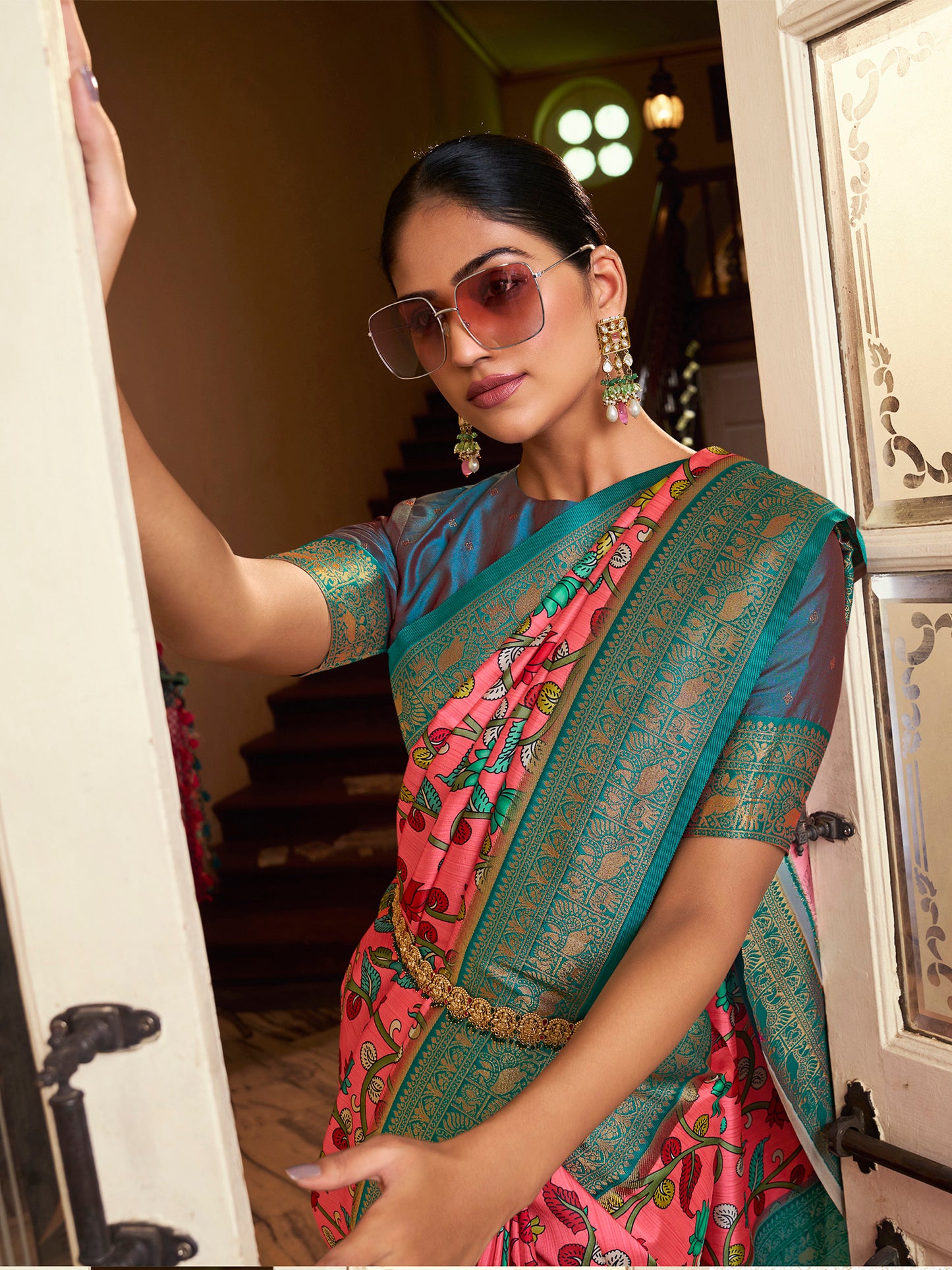 Women's Satin Silk Pink Woven Design Designer Saree With Blouse Piece