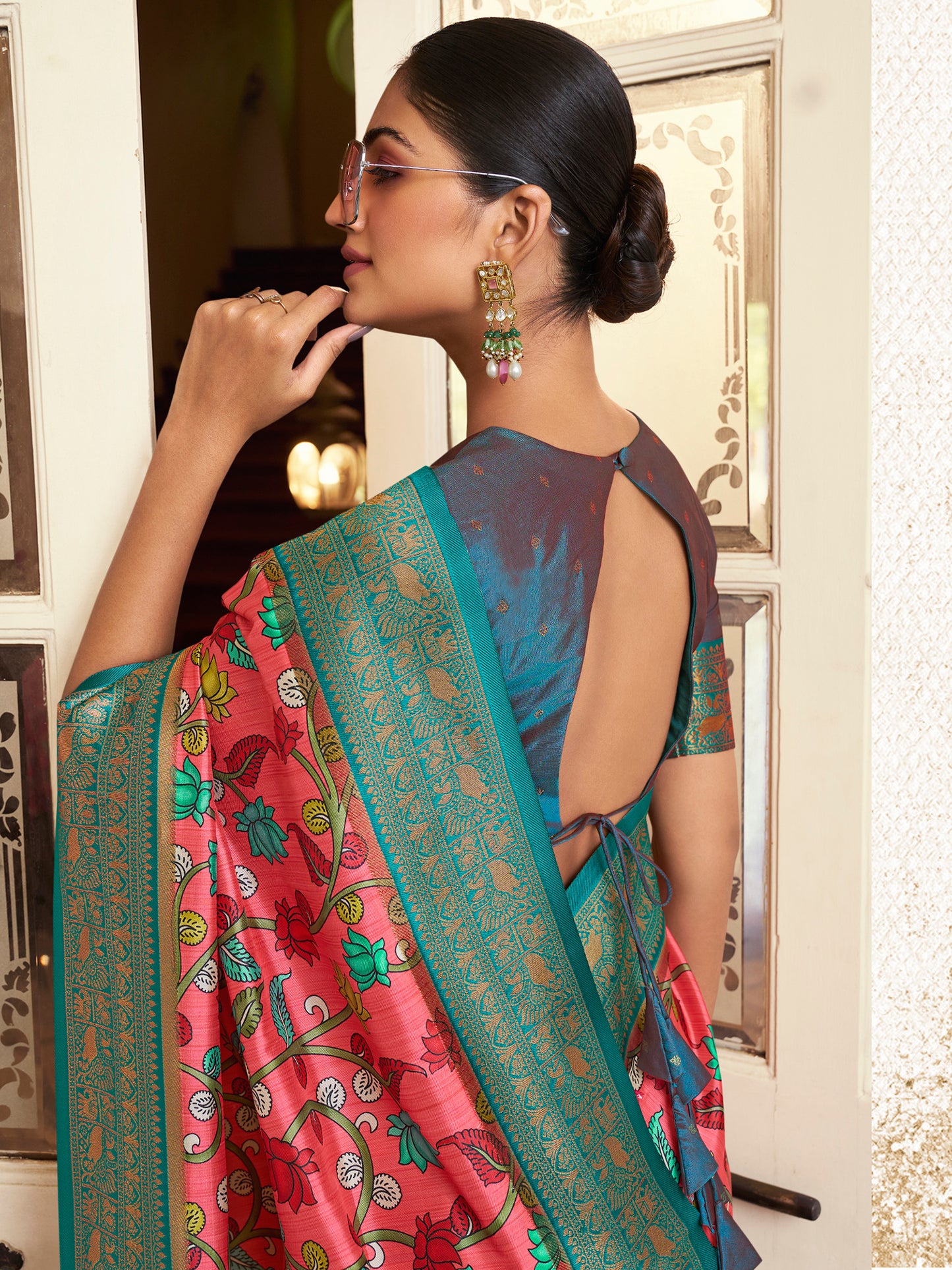 Women's Satin Silk Pink Woven Design Designer Saree With Blouse Piece