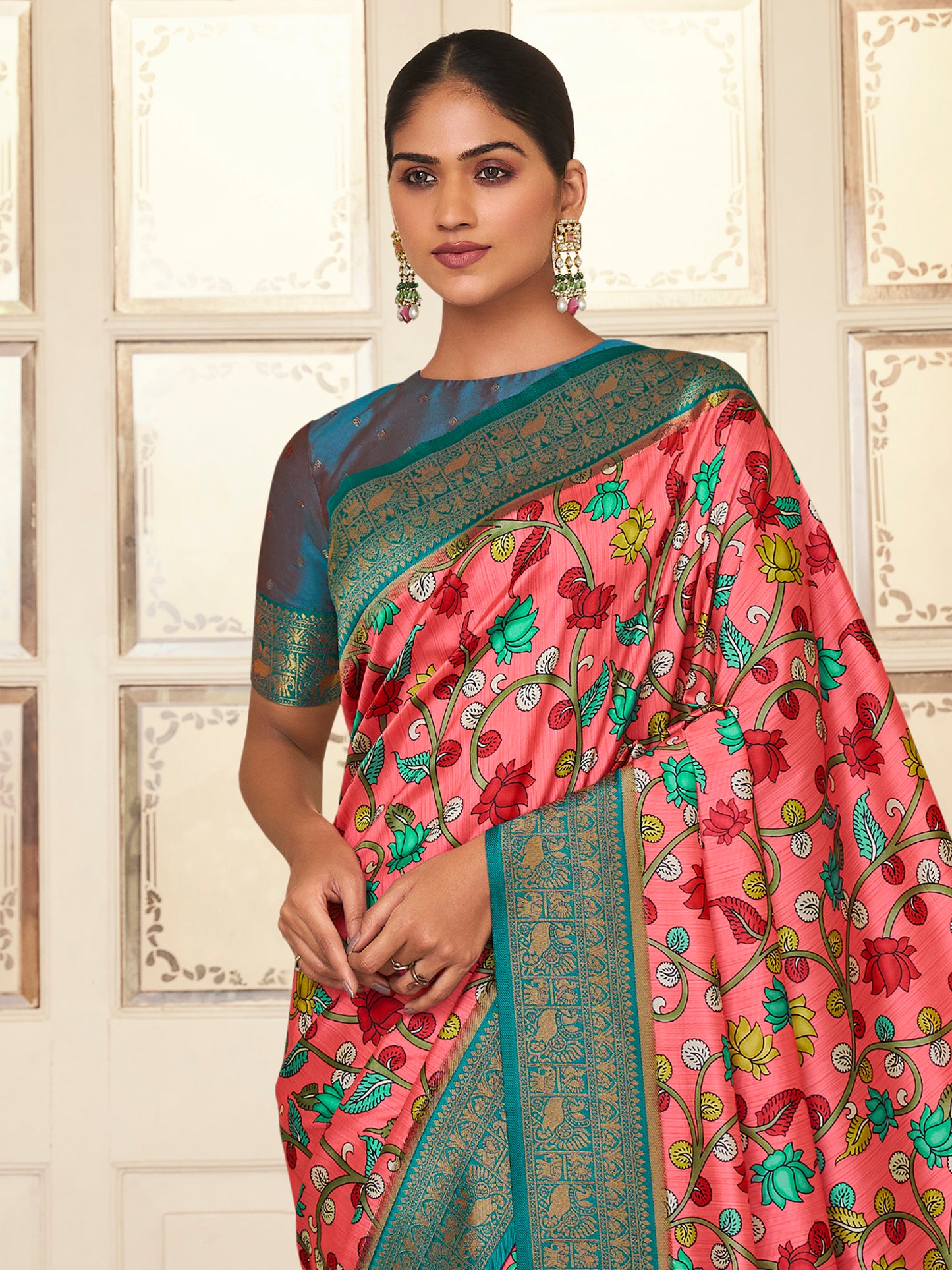 Women's Satin Silk Pink Woven Design Designer Saree With Blouse Piece