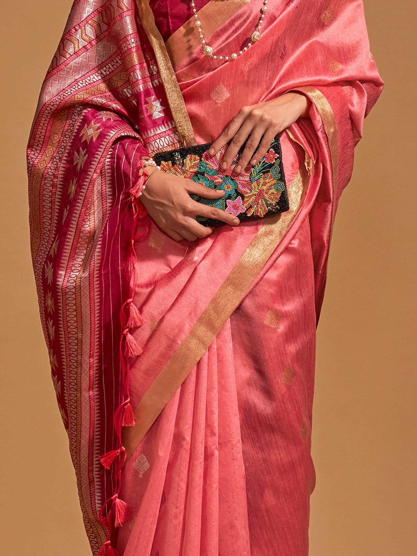 Women's Silk Blend Pink Woven Design Designer Saree With Blouse Piece