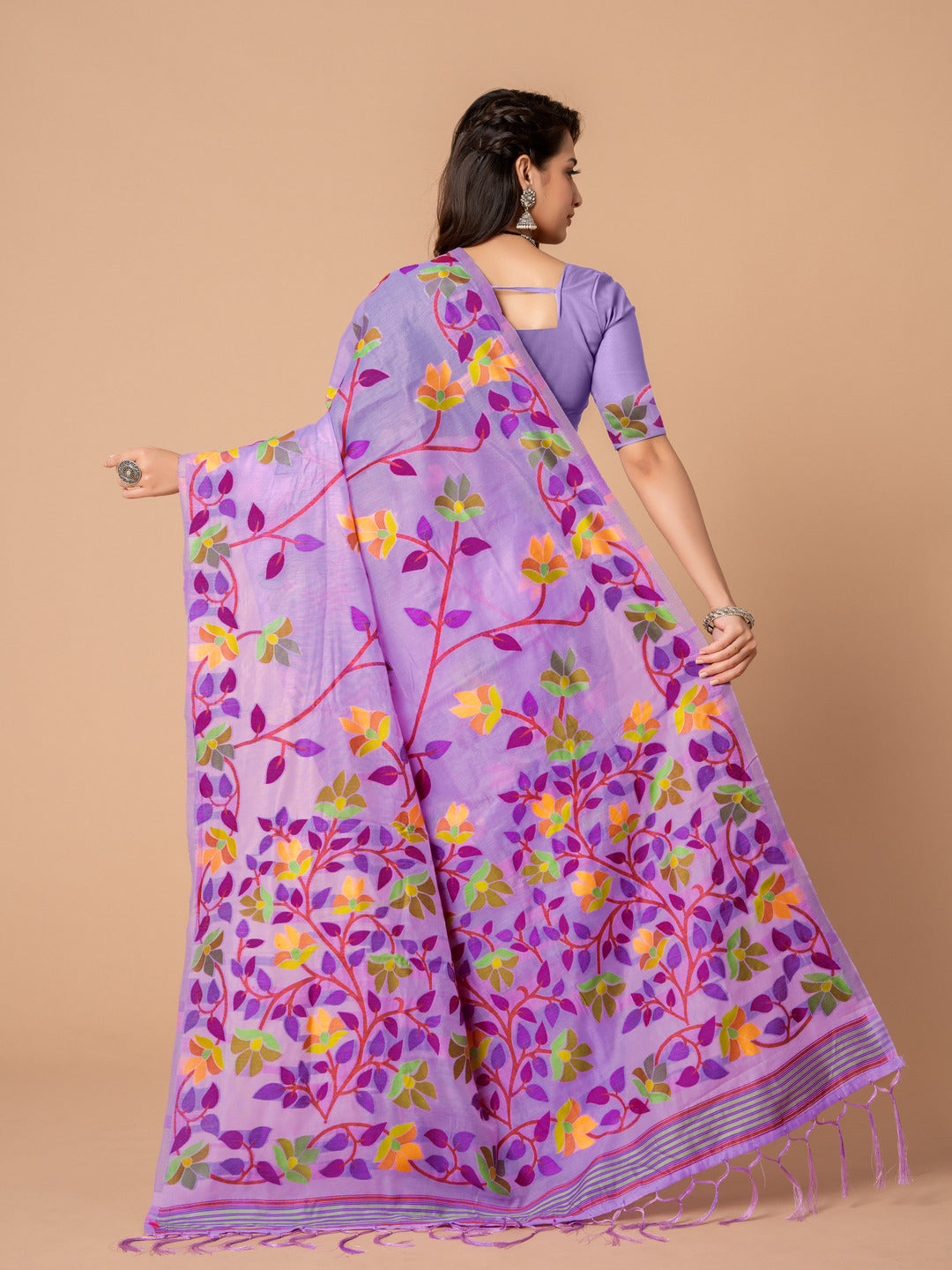 Dhiyona GR Women's Karvaah Iris Purple Cotton Jamdani Saree
