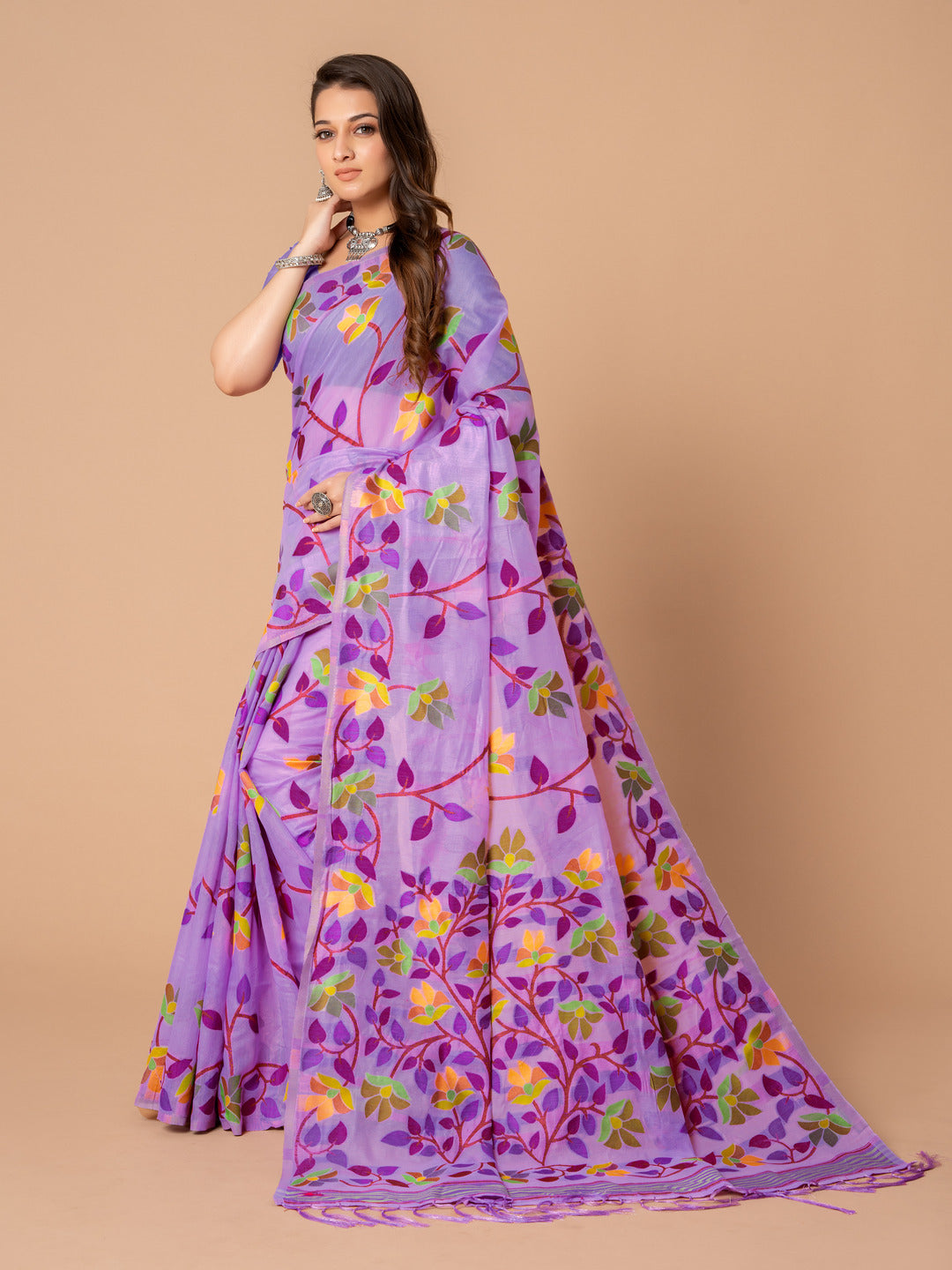 Dhiyona GR Women's Karvaah Iris Purple Cotton Jamdani Saree