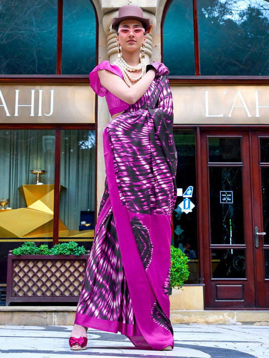 Women's Crepe Pink Printed Designer Saree With Blouse Piece