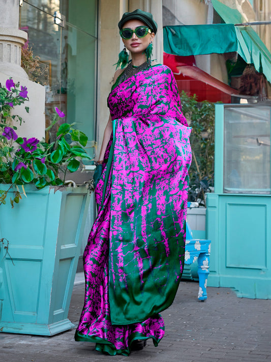 Women's Crepe Green Printed Designer Saree With Blouse Piece