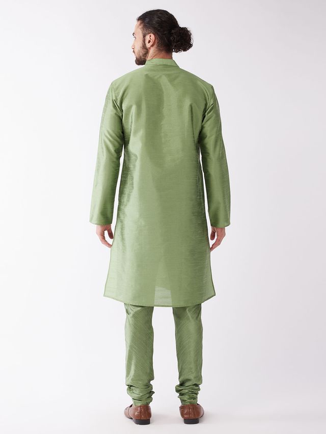 Men's Mint Green Silk Blend Straight Kurta Pyjama Set