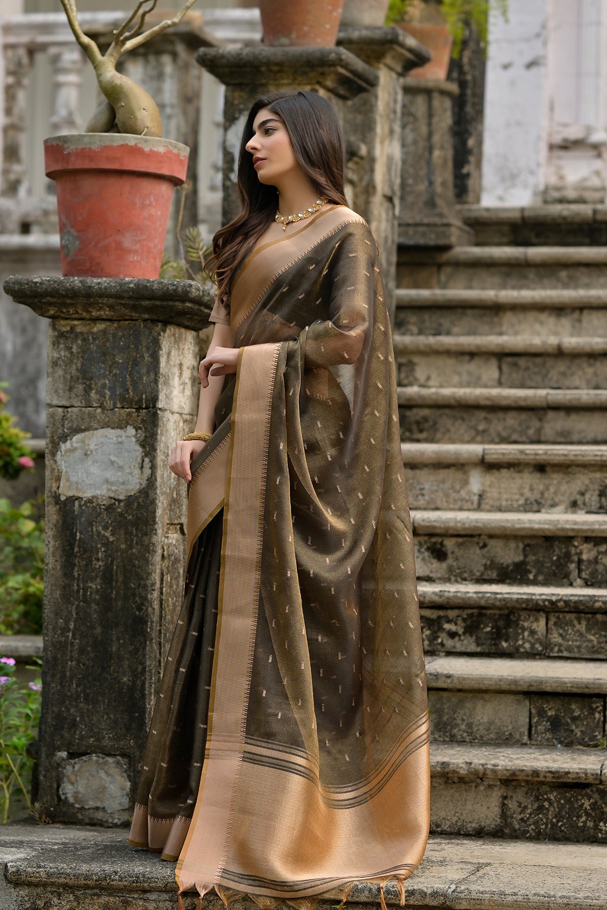 Coffee Coffee Soft Tussar Silk Saree