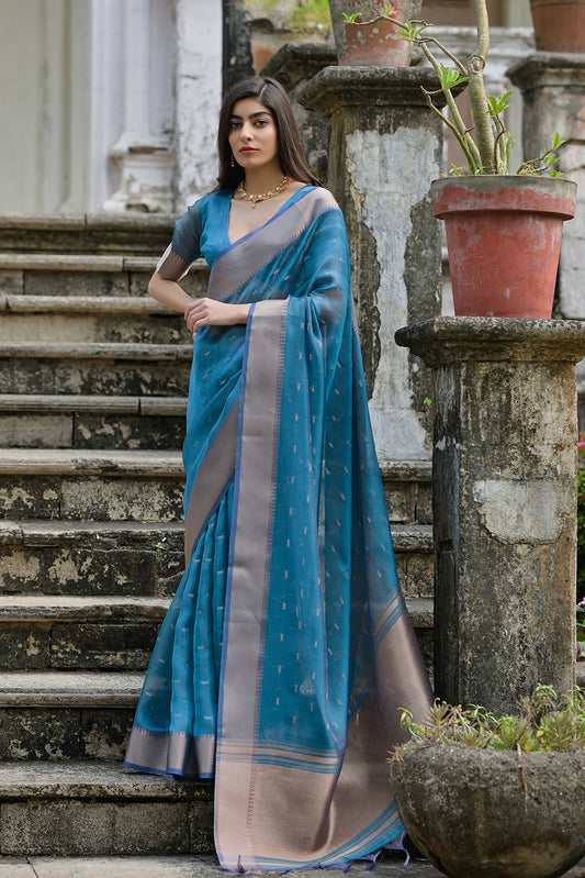 Firozi Firozi Soft Tussar Silk Saree