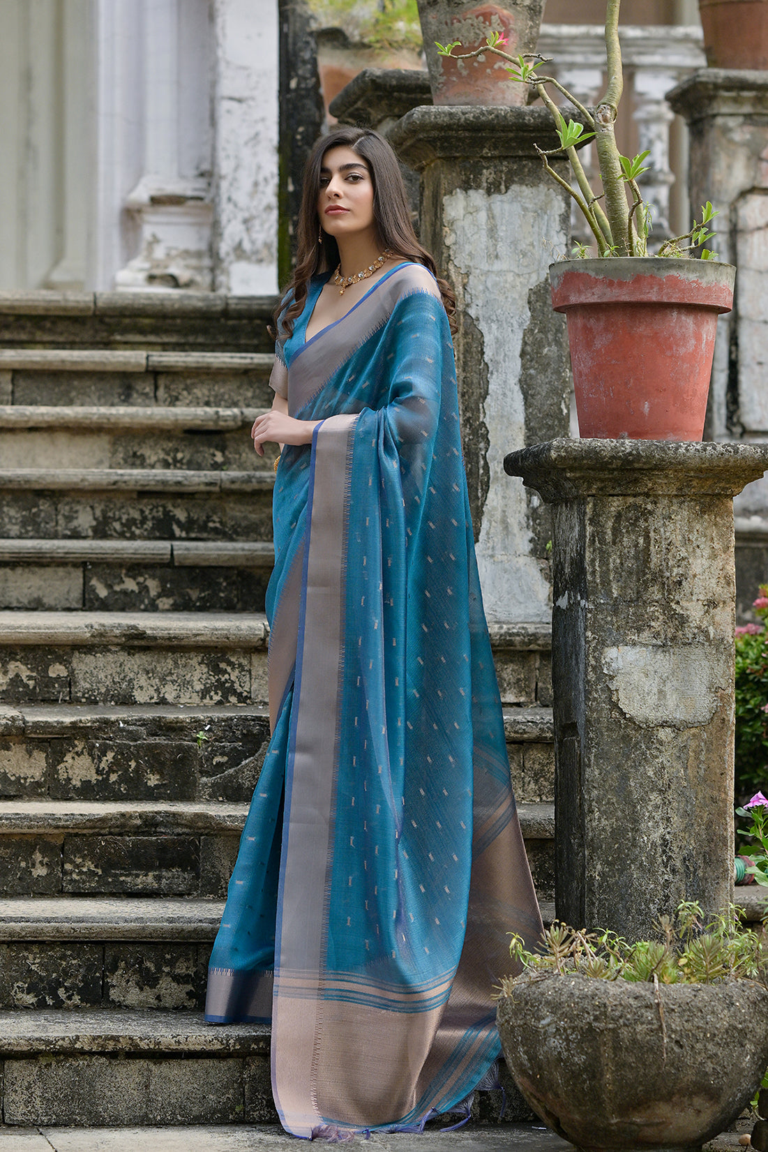 Firozi Firozi Soft Tussar Silk Saree