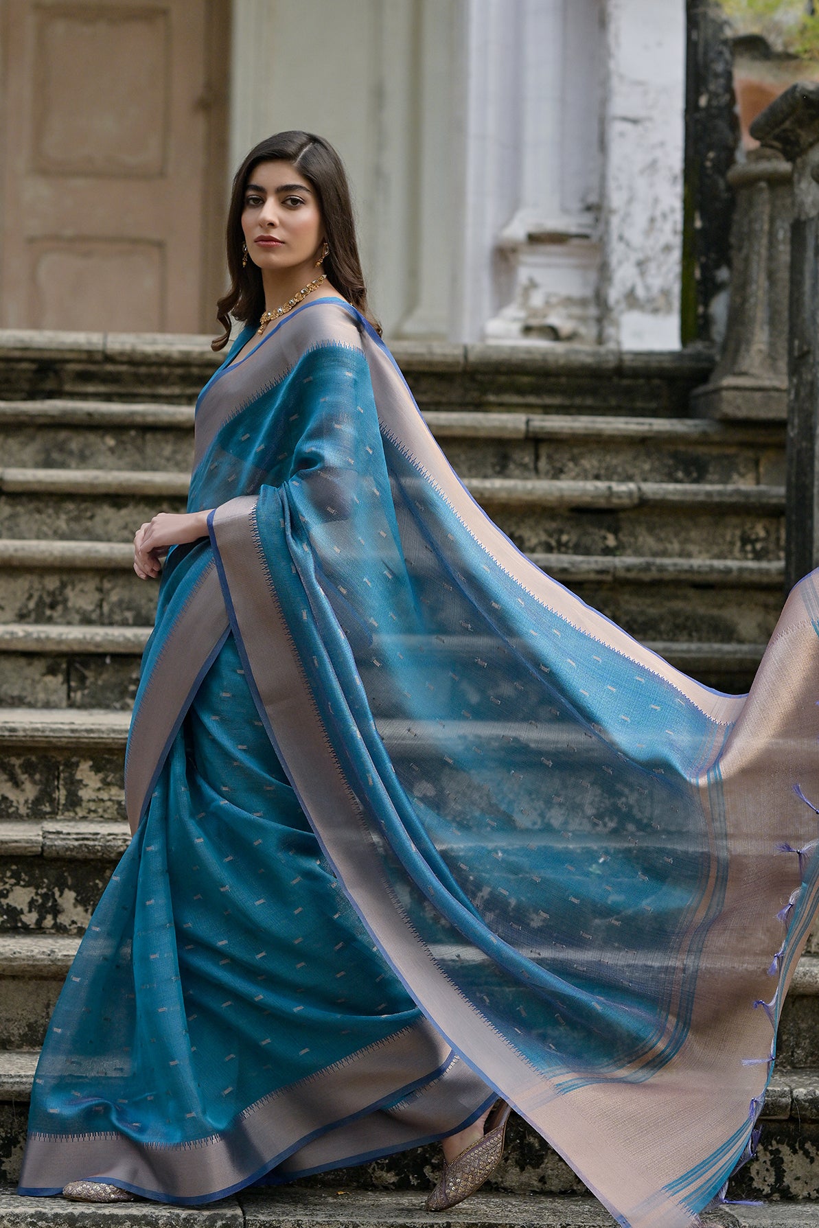 Firozi Firozi Soft Tussar Silk Saree