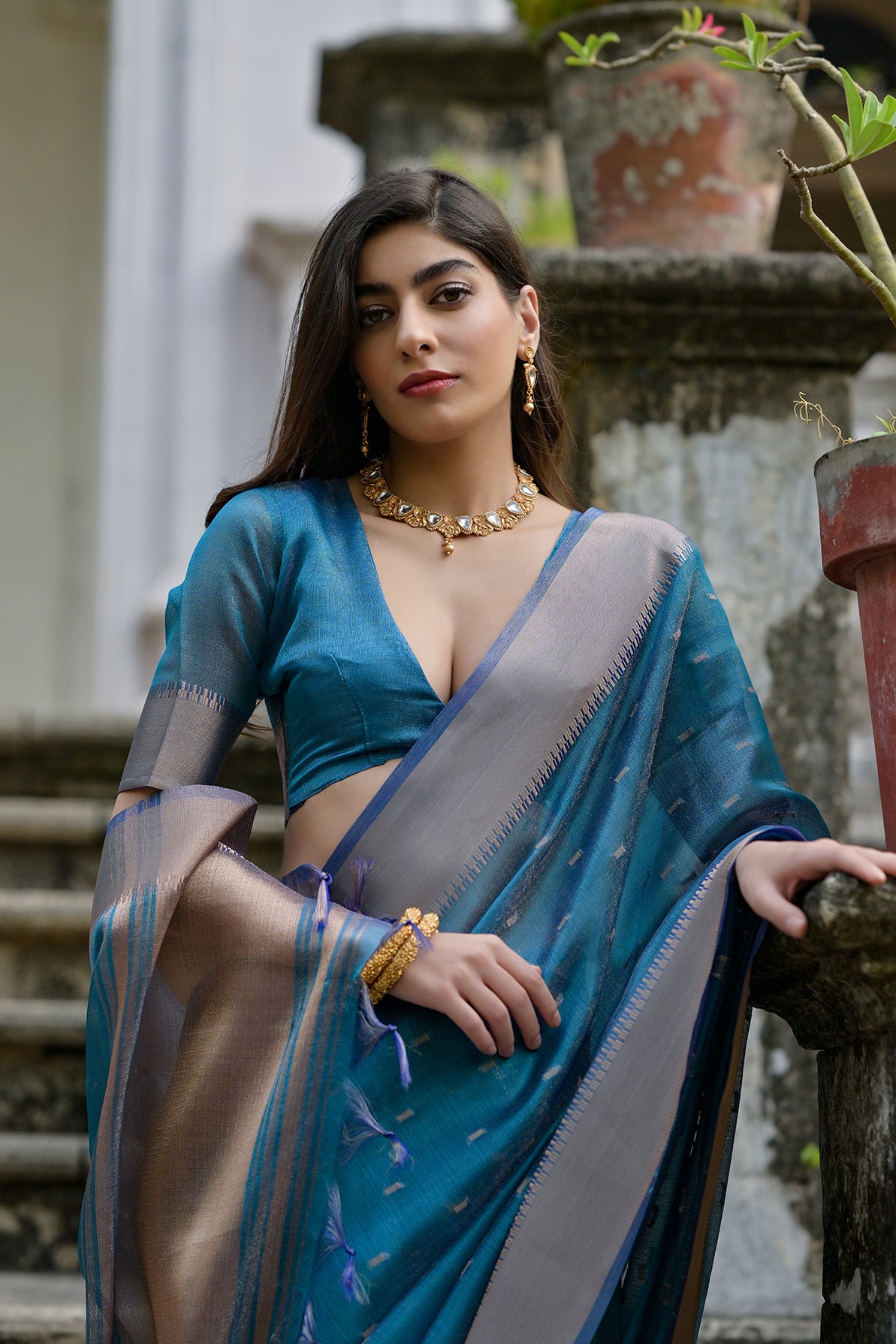 Firozi Firozi Soft Tussar Silk Saree