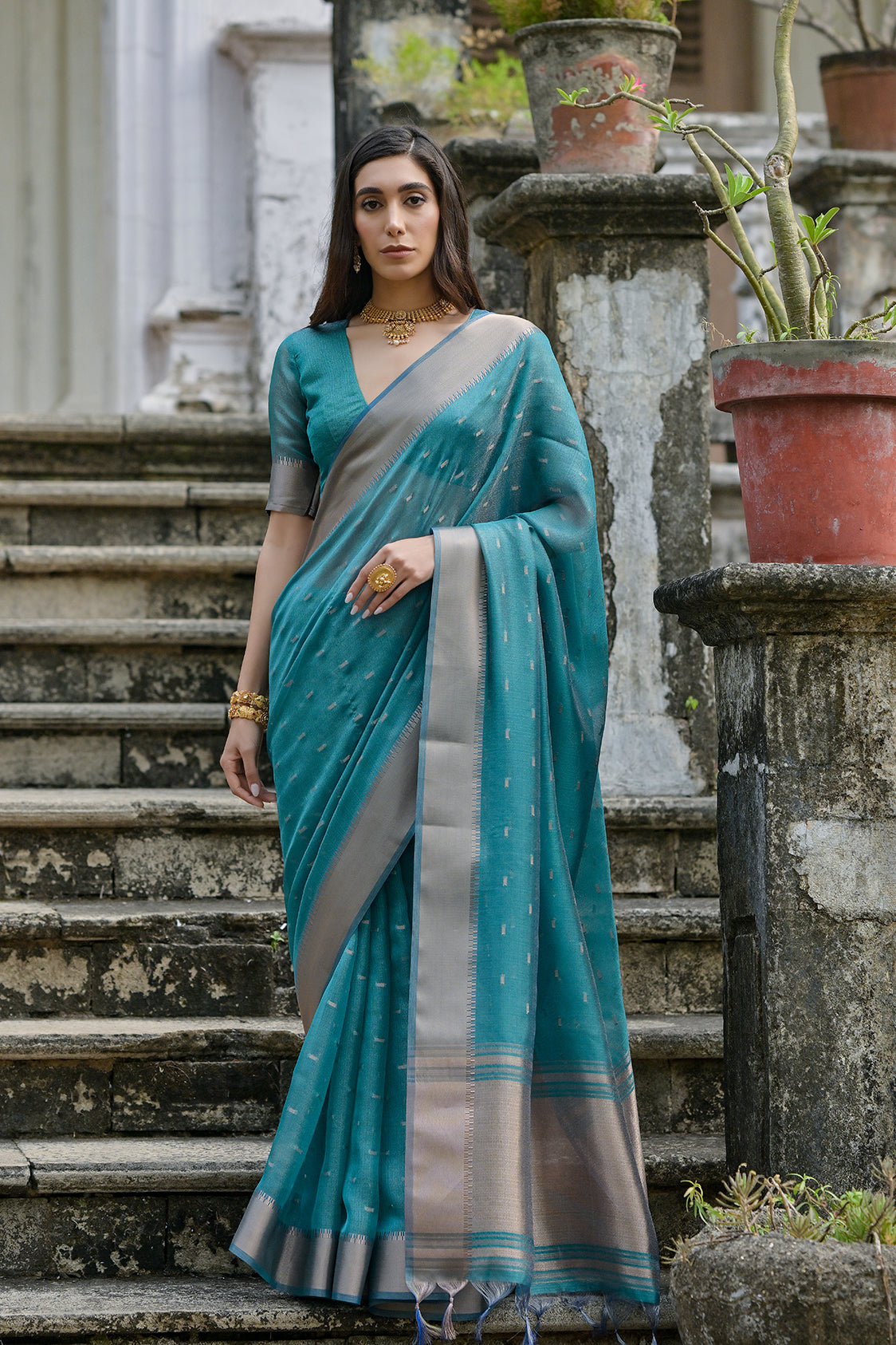 Rama Rama Soft Tussar Silk Saree