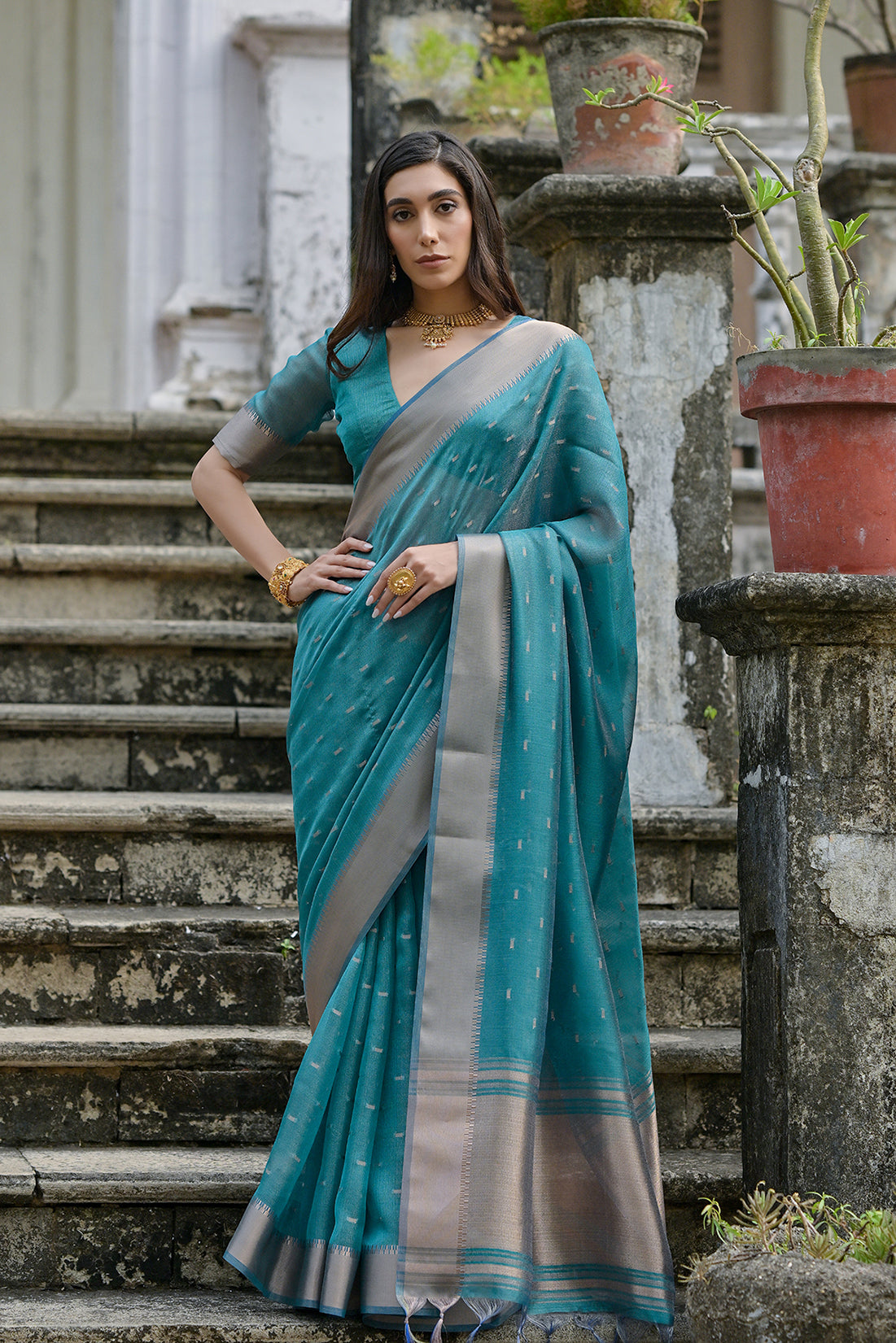 Rama Rama Soft Tussar Silk Saree