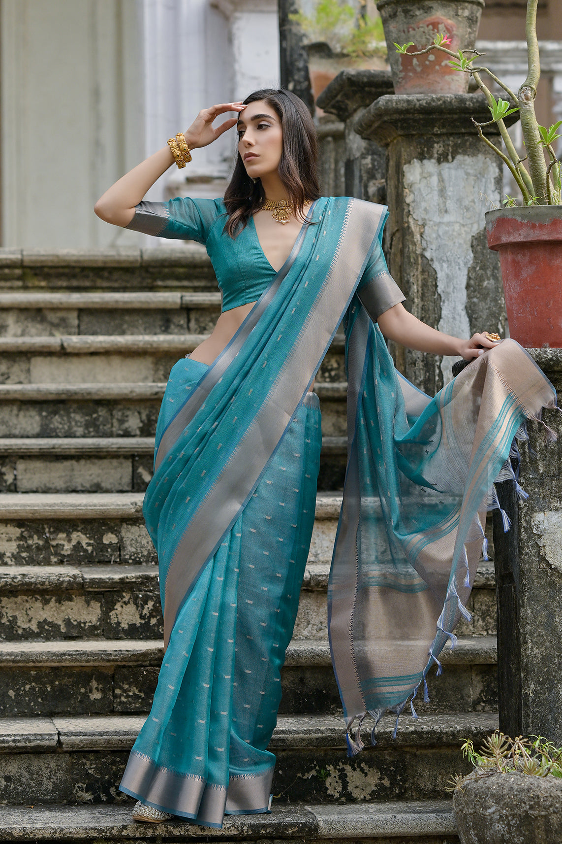Rama Rama Soft Tussar Silk Saree