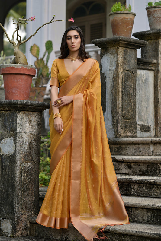 Yellow Yellow Soft Tussar Silk Saree
