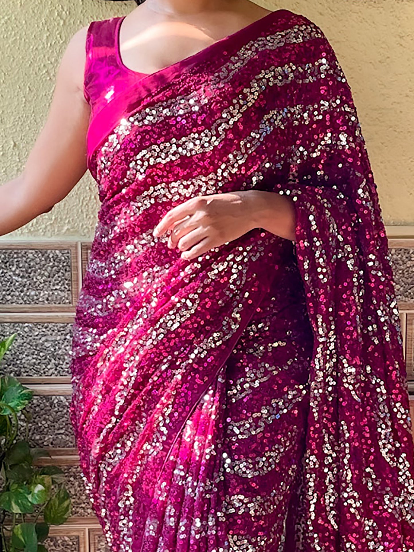 Women's Georgette Purple Embellished Designer Saree With Blouse Piece