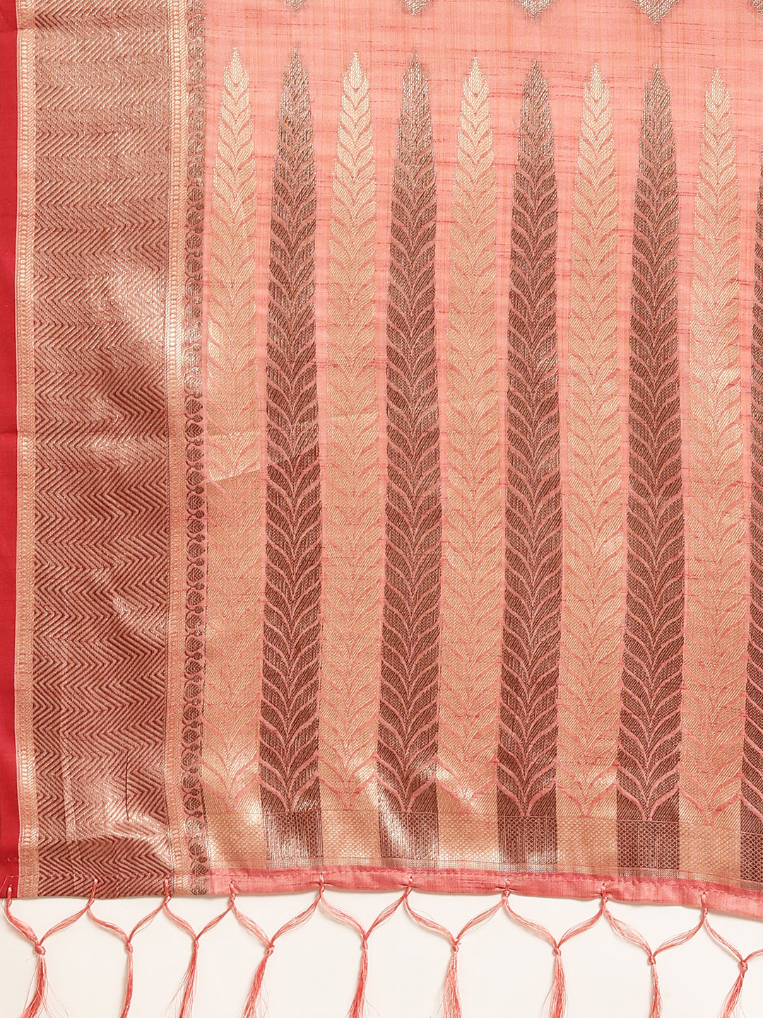 Dhiyona GR Women's Kesar Rose Gold Pink Zari Woven Design Banarasi Pure Cotton Saree