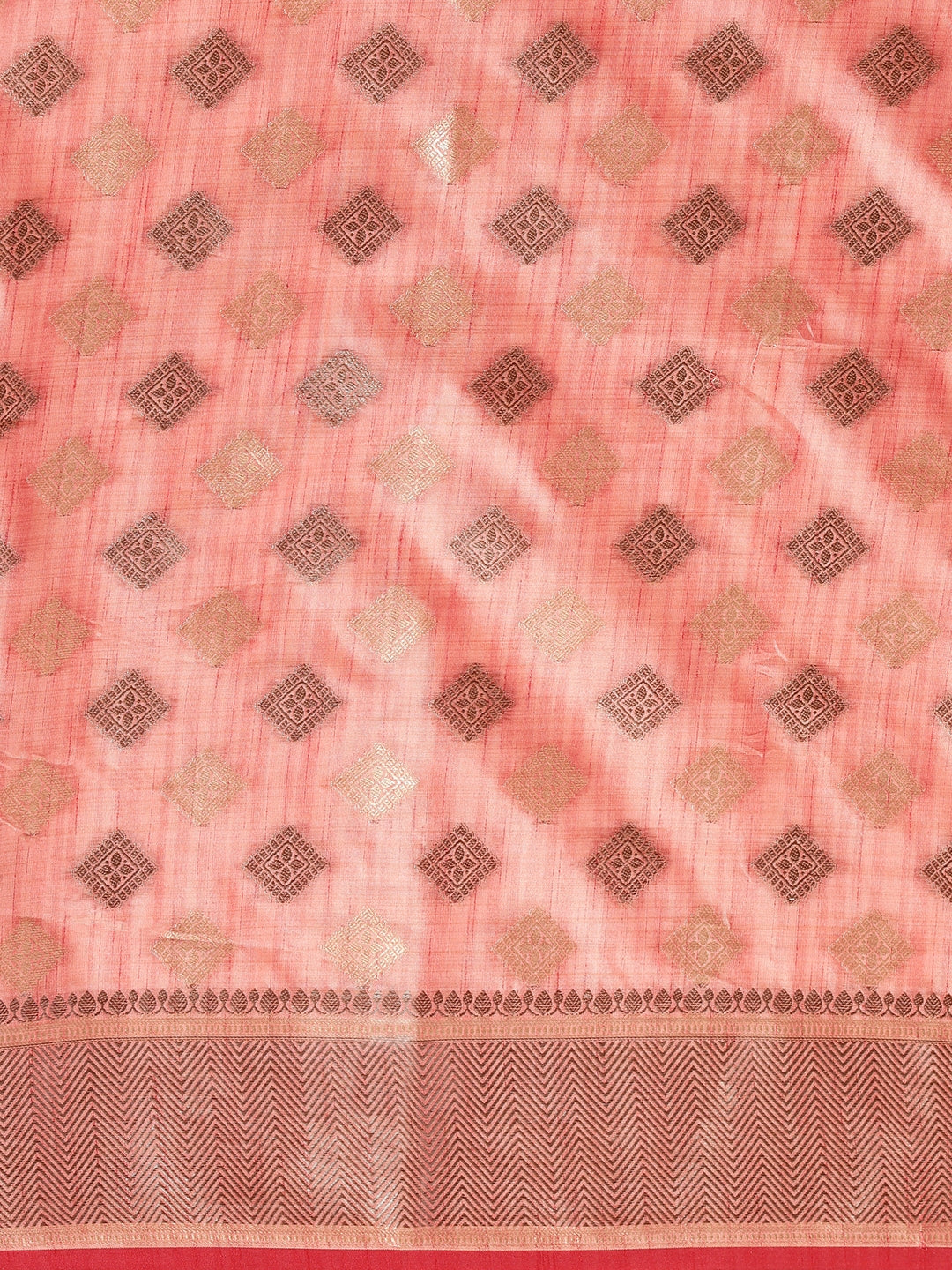 Dhiyona GR Women's Kesar Rose Gold Pink Zari Woven Design Banarasi Pure Cotton Saree