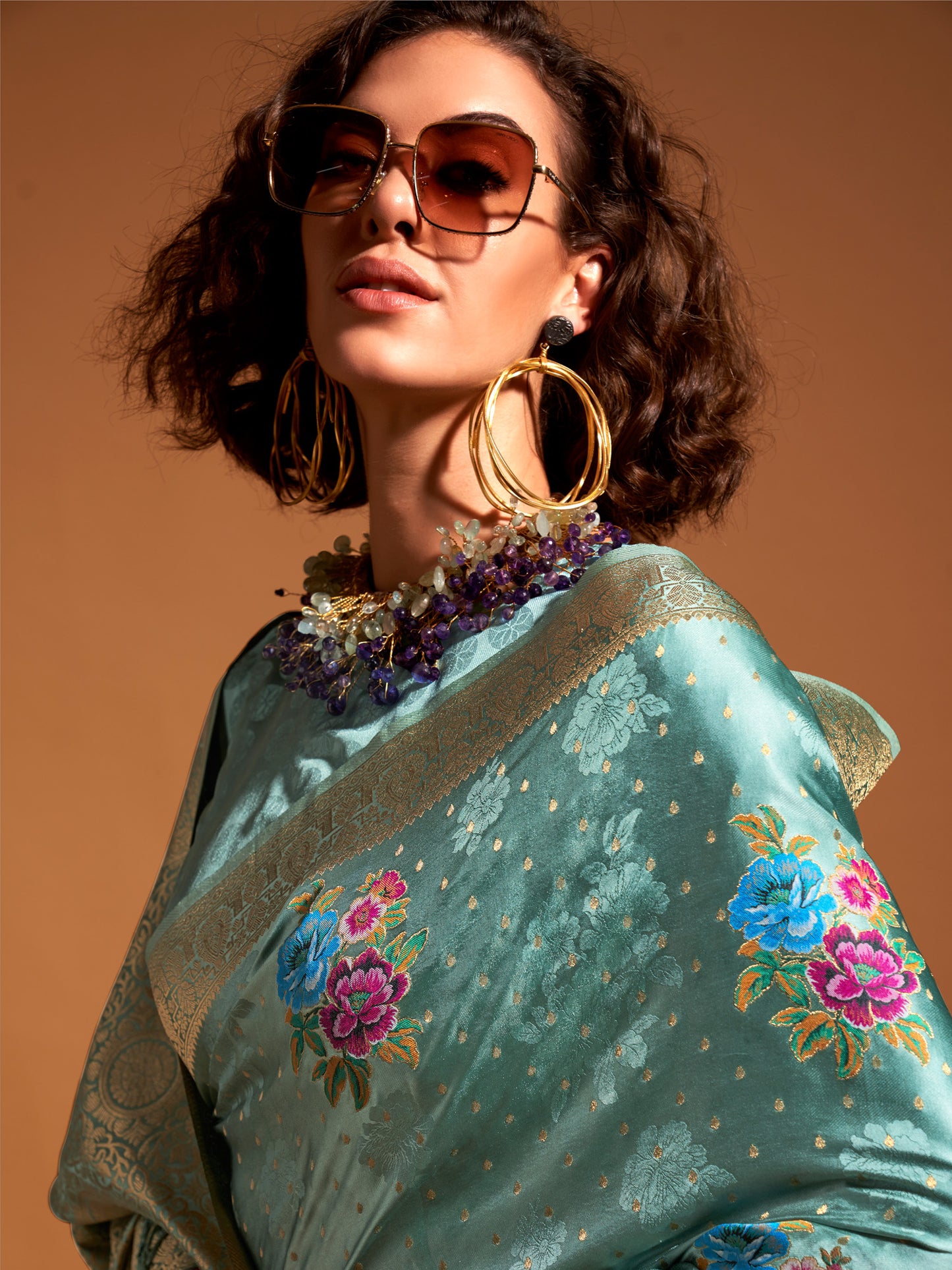 Women's Satin Silk Light Blue Woven Design Designer Saree With Blouse Piece