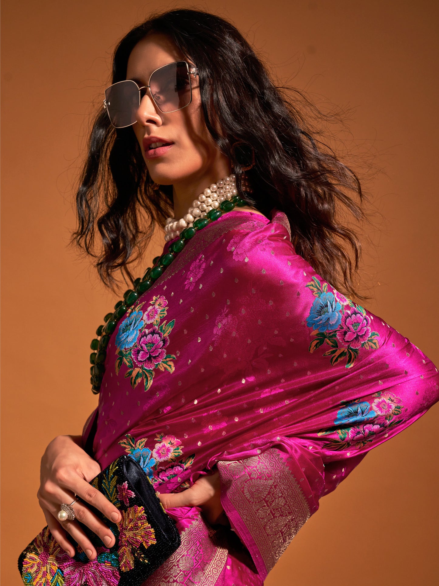 Women's Satin Silk Pink Woven Design Designer Saree With Blouse Piece