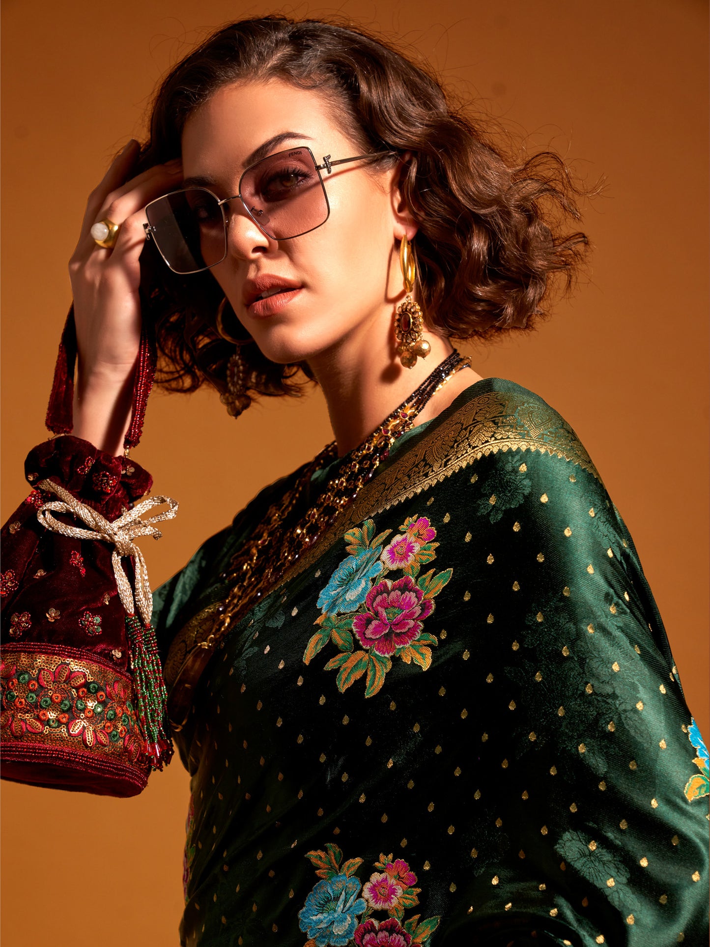 Women's Satin Silk Dark Green Woven Design Designer Saree With Blouse Piece