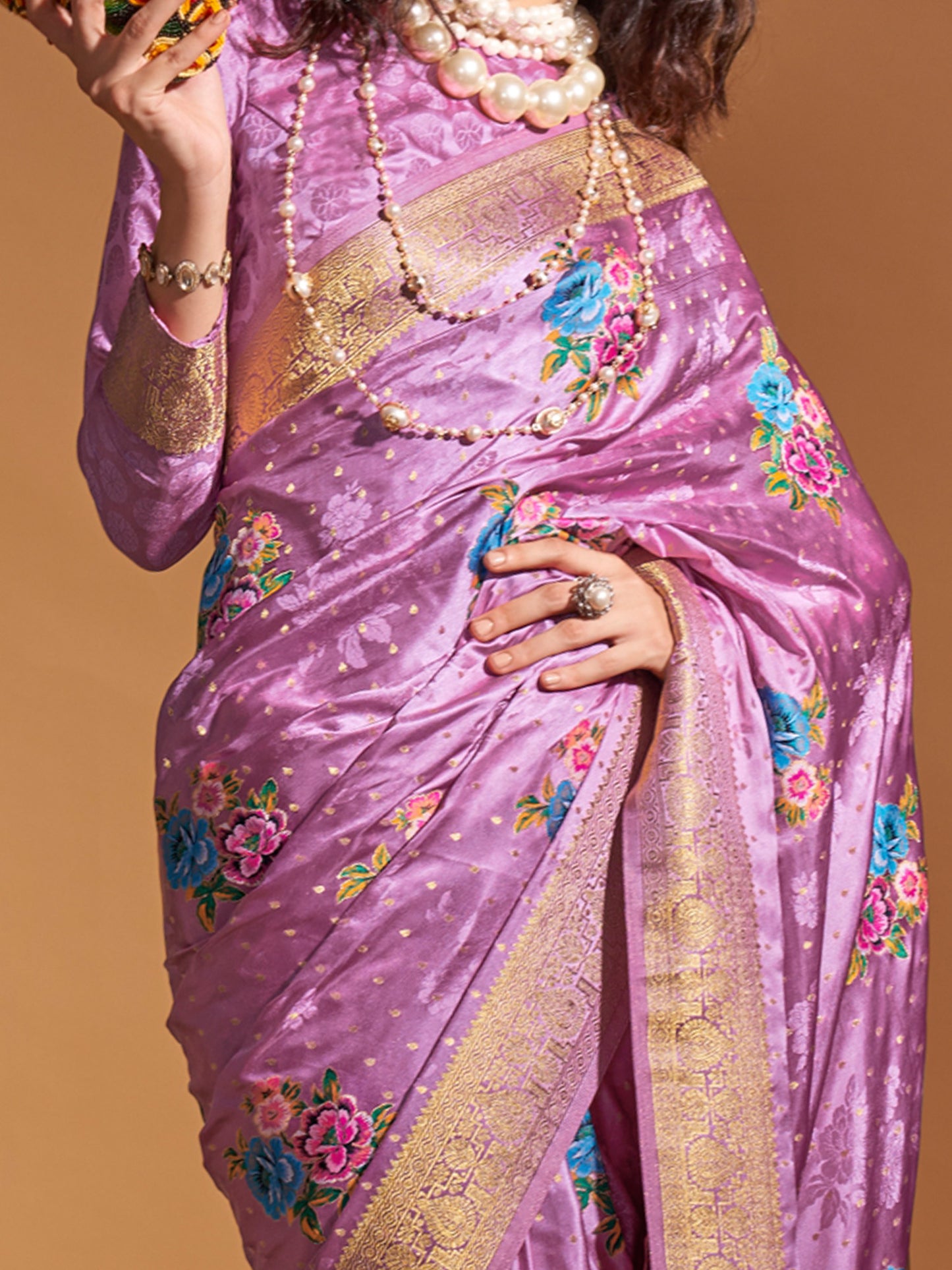 Women's Satin Silk Mauve Woven Design Designer Saree With Blouse Piece