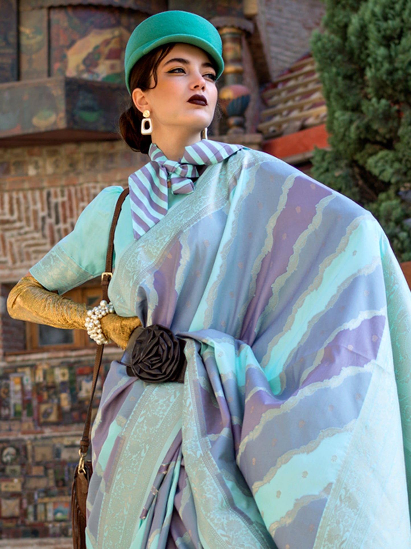 Women's Soft Silk Turquoise Woven Design Designer Saree With Blouse Piece