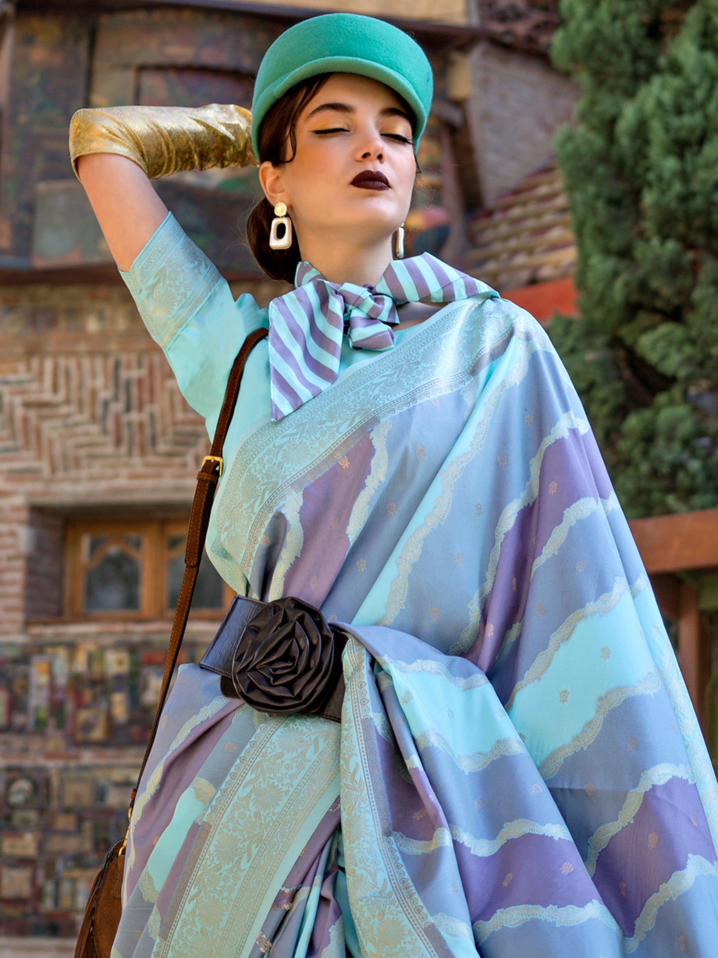 Women's Soft Silk Turquoise Woven Design Designer Saree With Blouse Piece