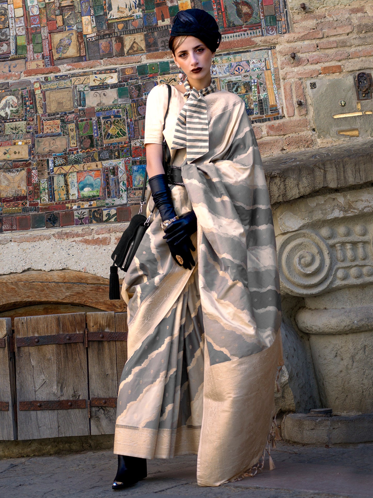 Women's Soft Silk Grey Woven Design Designer Saree With Blouse Piece