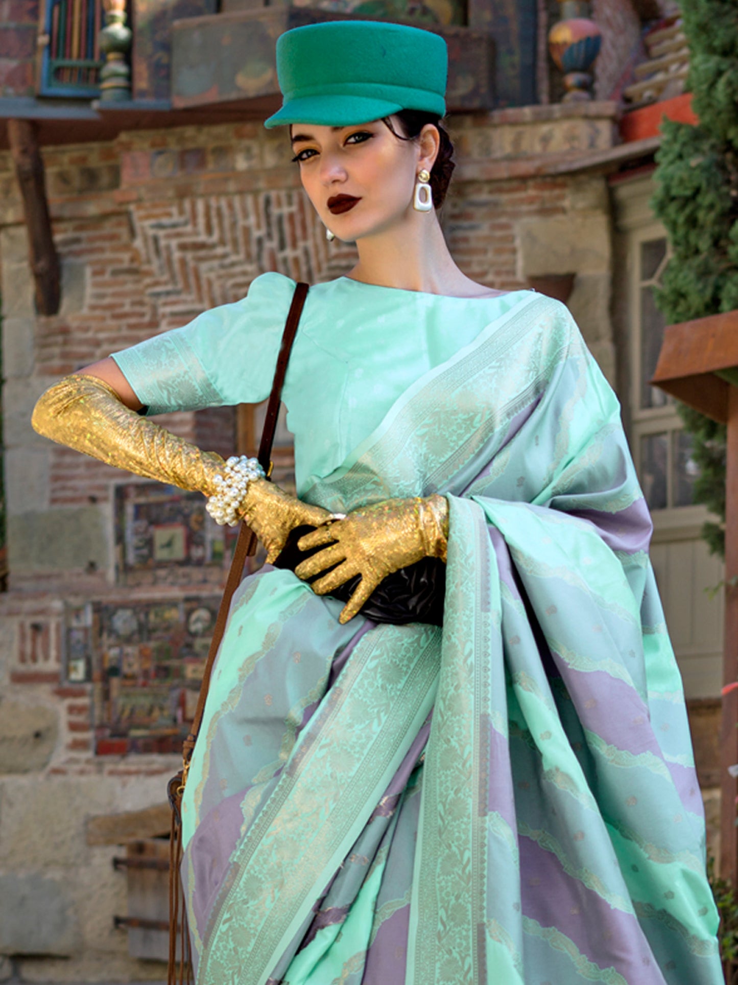 Women's Soft Silk Sea Green Woven Design Designer Saree With Blouse Piece