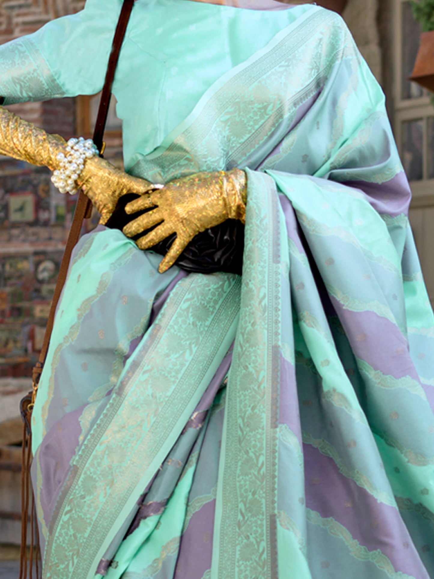 Women's Soft Silk Sea Green Woven Design Designer Saree With Blouse Piece