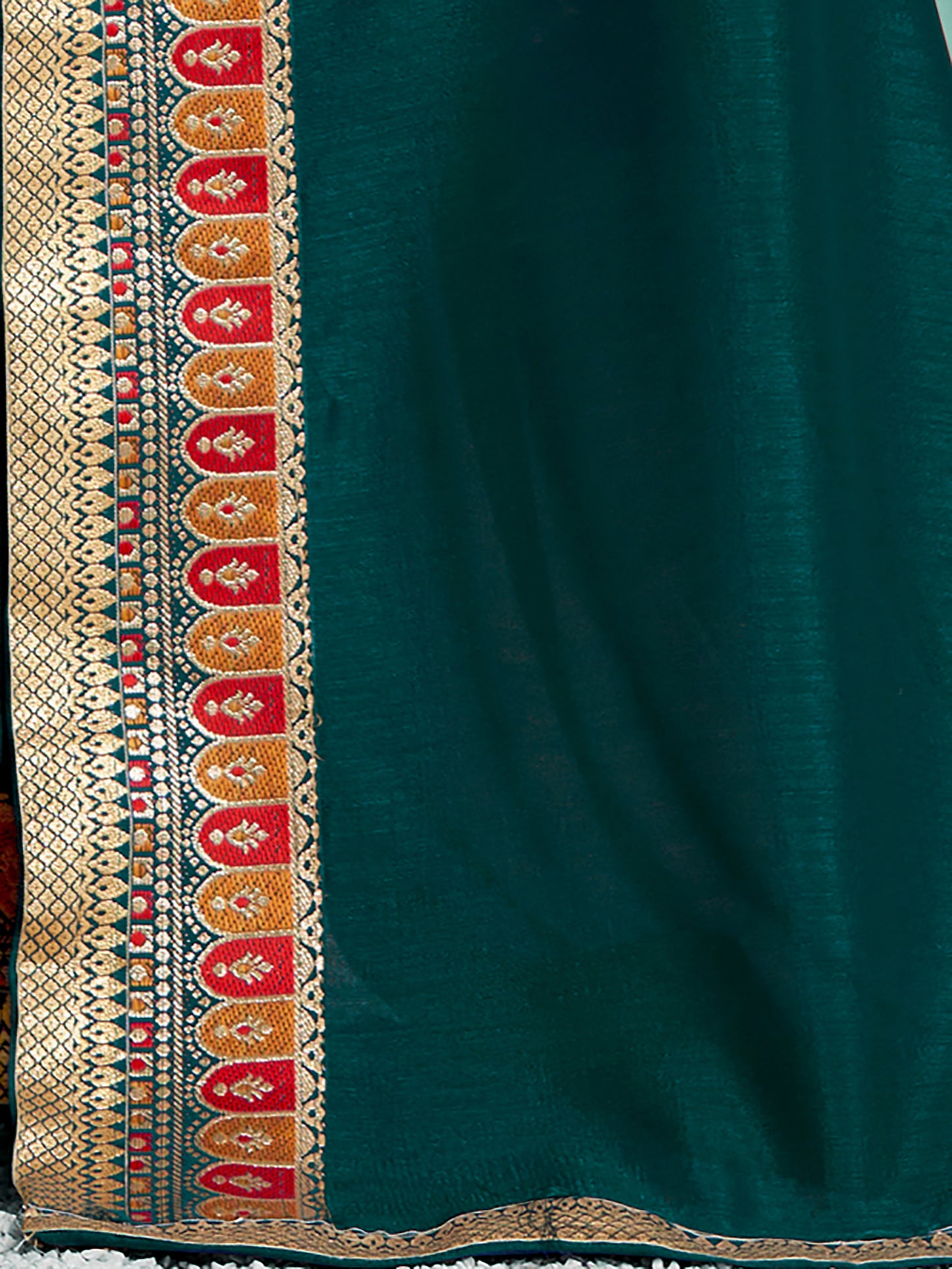 Women's Vichitra Silk Teal blue Embellished Designer Saree With Blouse Piece