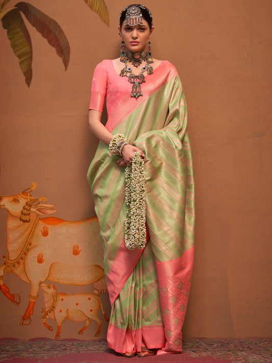 Women's Silk Blend Pink Woven Design Designer Saree With Blouse Piece