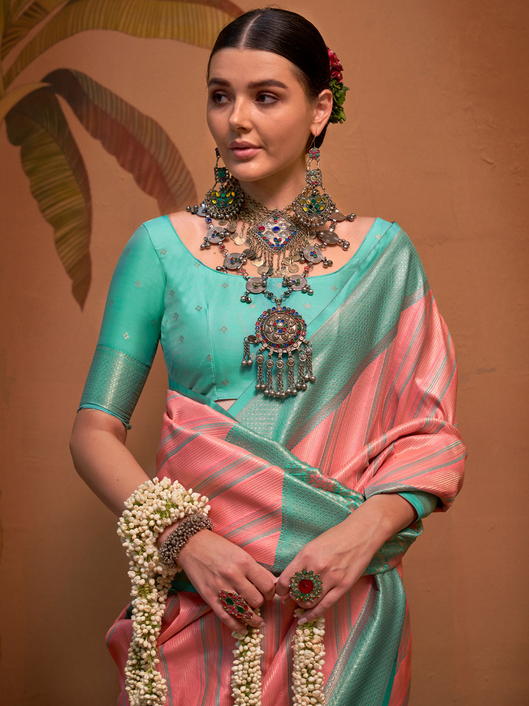 Women's Silk Blend Light Blue Woven Design Designer Saree With Blouse Piece