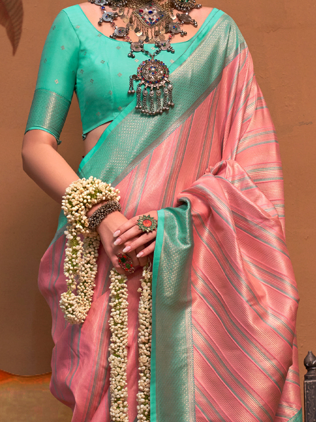 Women's Silk Blend Light Blue Woven Design Designer Saree With Blouse Piece