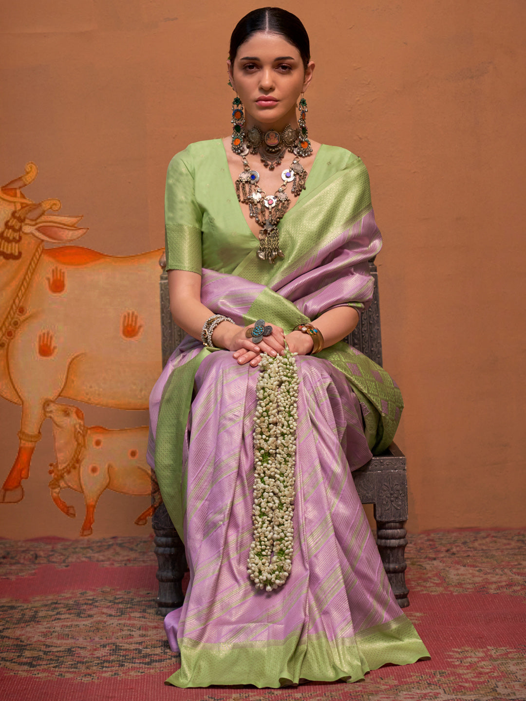 Women's Silk Blend Light Green Woven Design Designer Saree With Blouse Piece