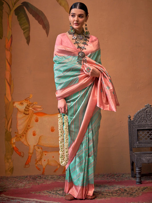 Women's Silk Blend Pink Woven Design Designer Saree With Blouse Piece