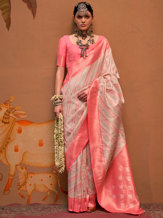 Women's Silk Blend Pink Woven Design Designer Saree With Blouse Piece