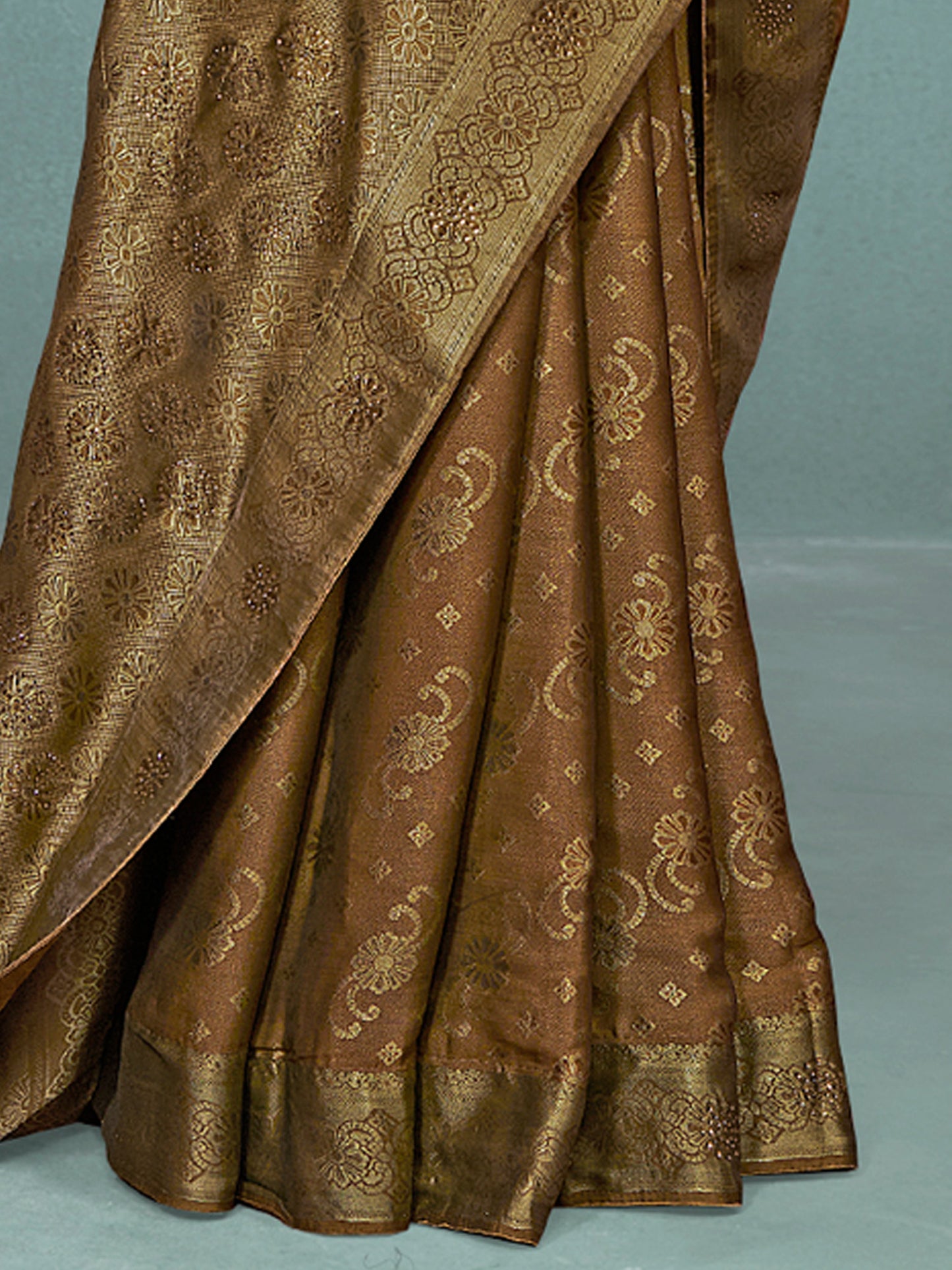 Women's Pure Silk Camel Brown Woven Design Designer Saree With Blouse Piece