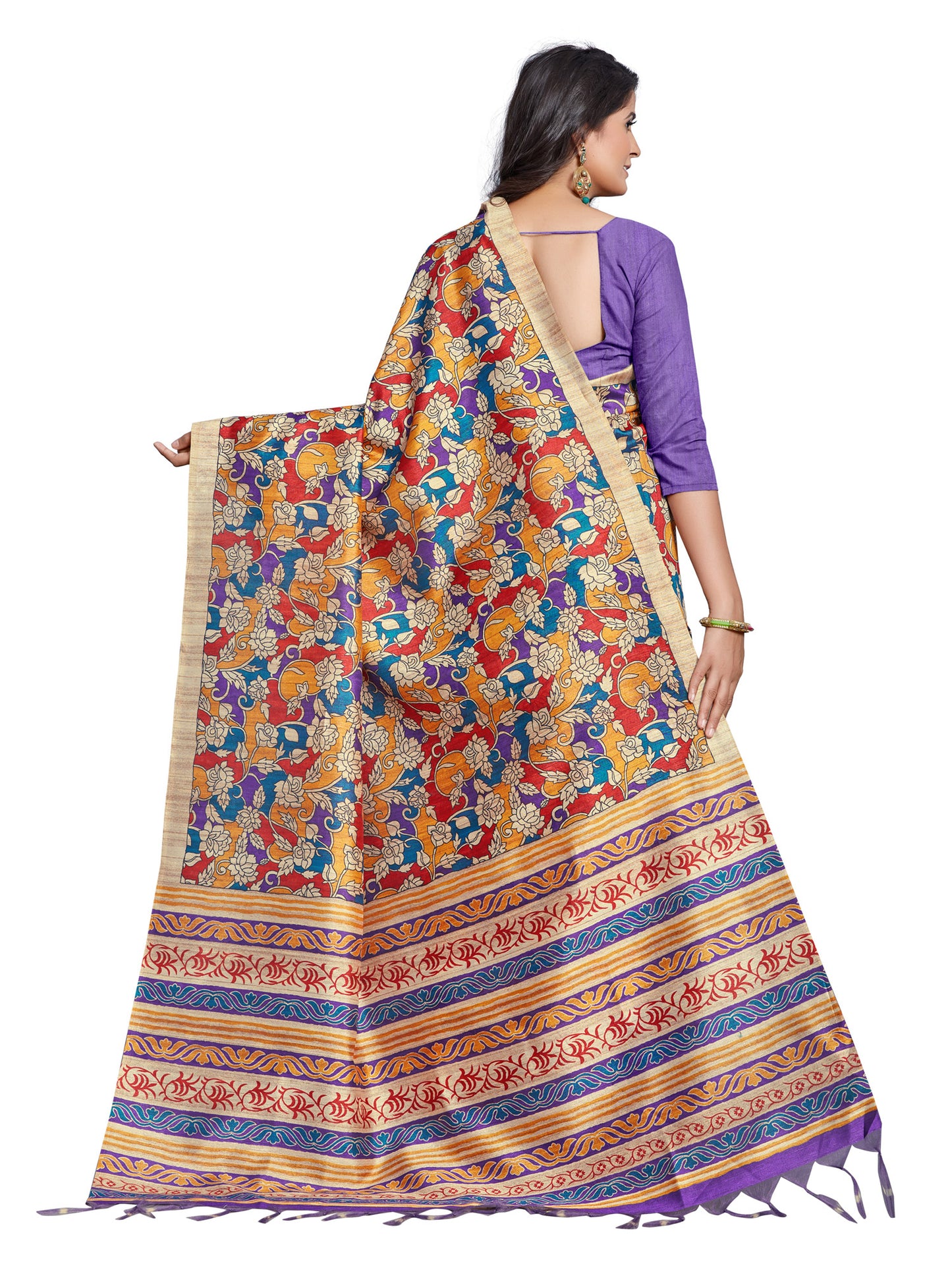 Women's Manipuri Silk Multicolored Digital Print Designer Saree With Blouse Piece