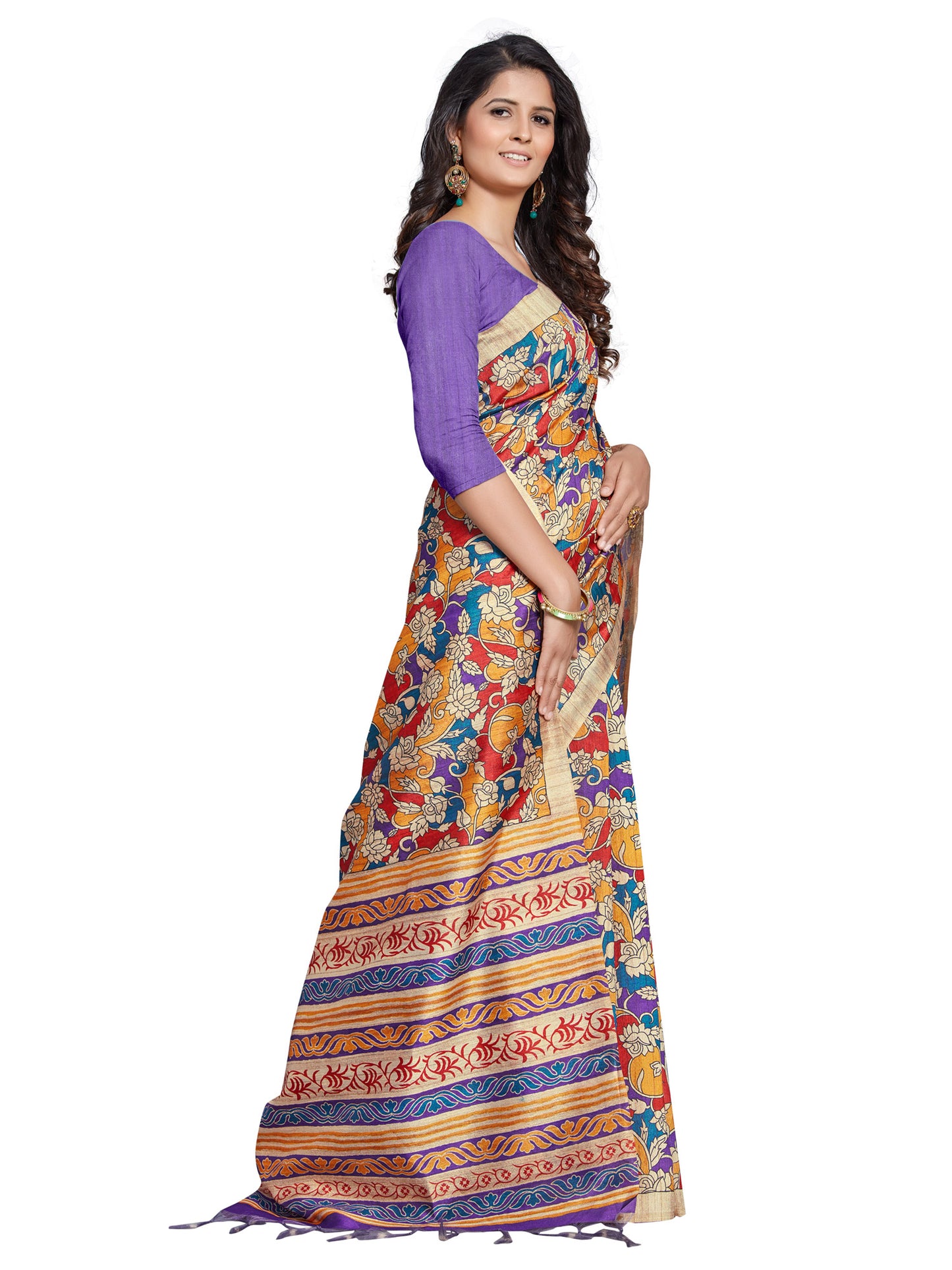 Women's Manipuri Silk Multicolored Digital Print Designer Saree With Blouse Piece