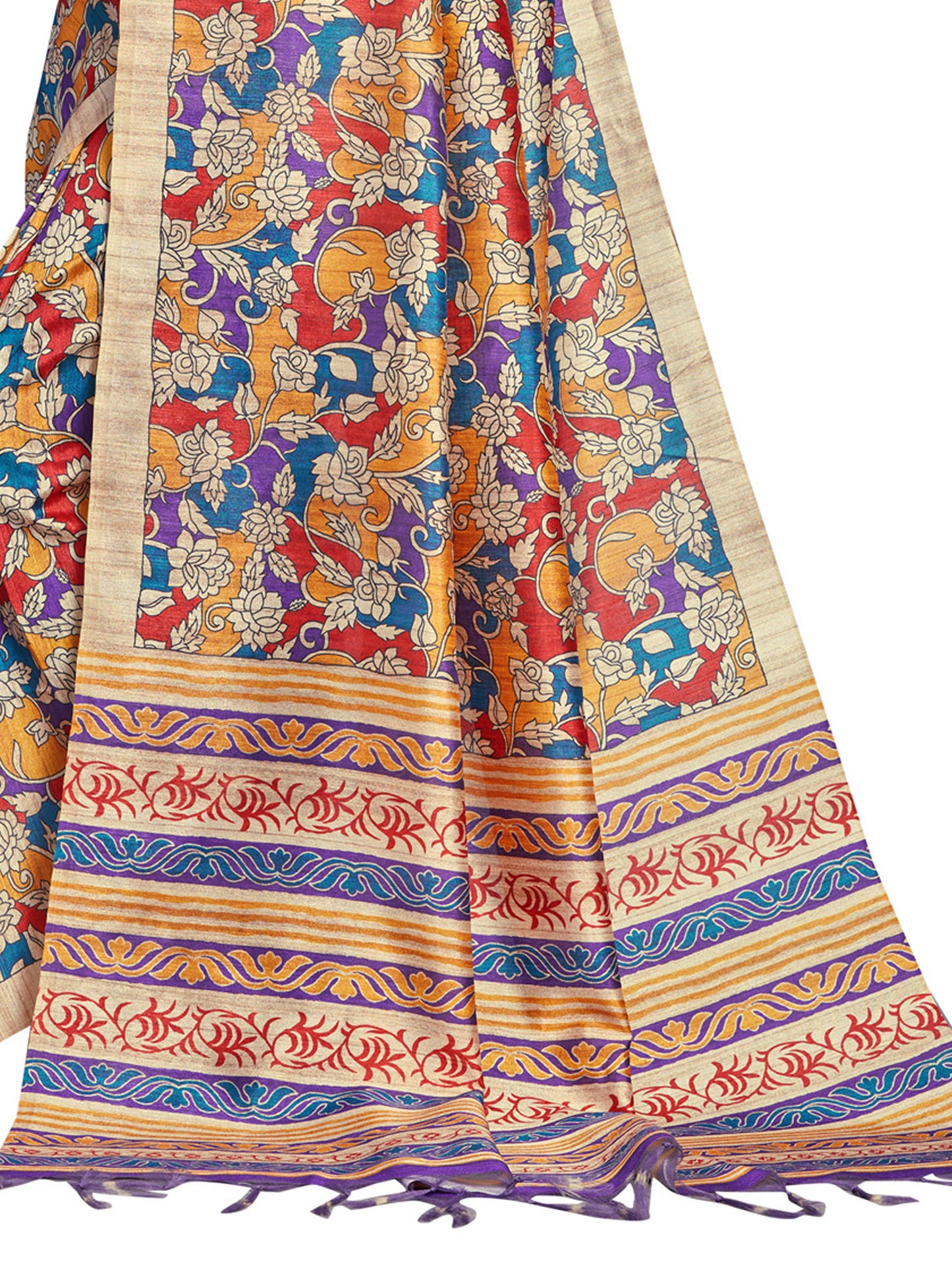 Women's Manipuri Silk Multicolored Digital Print Designer Saree With Blouse Piece