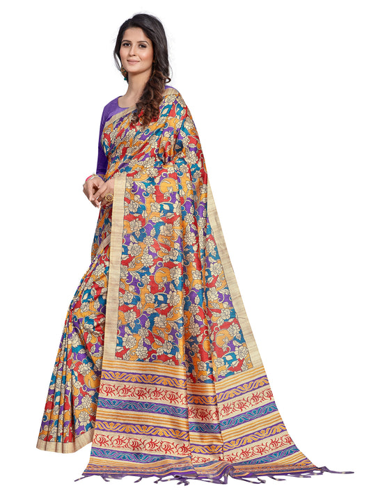 Women's Manipuri Silk Multicolored Digital Print Designer Saree With Blouse Piece